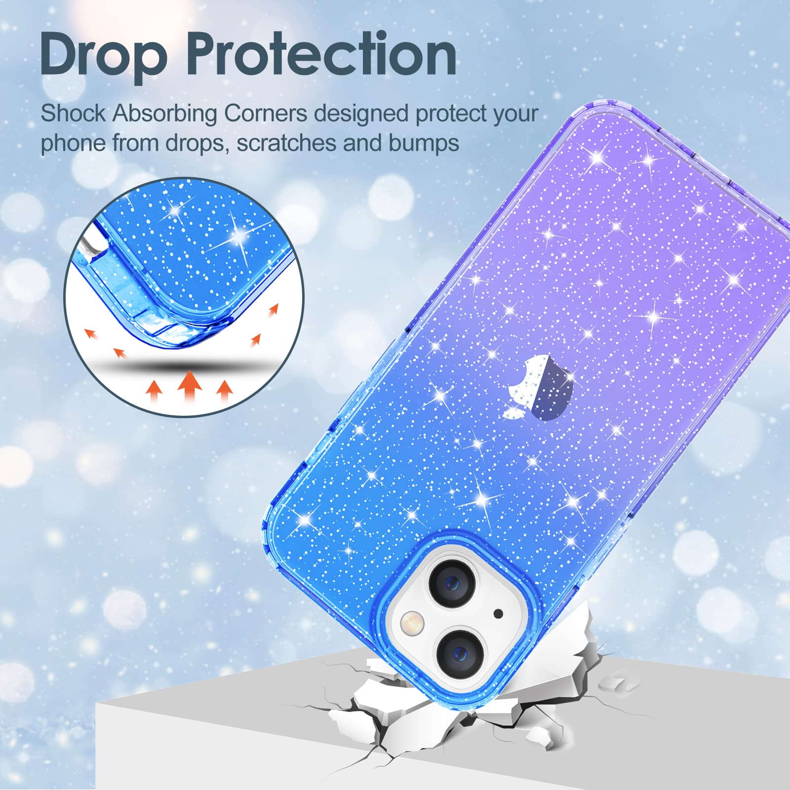 Hython Glitter Case for iPhone 13 - Sparkly Clear TPU Protective Cover with Anti-Scratch & Shockproof Design | Slim Fit Cute Phone Case for Women & Girls (Blue/Purple Glitter) | Perfect for Everyday Use, Parties & Gifting