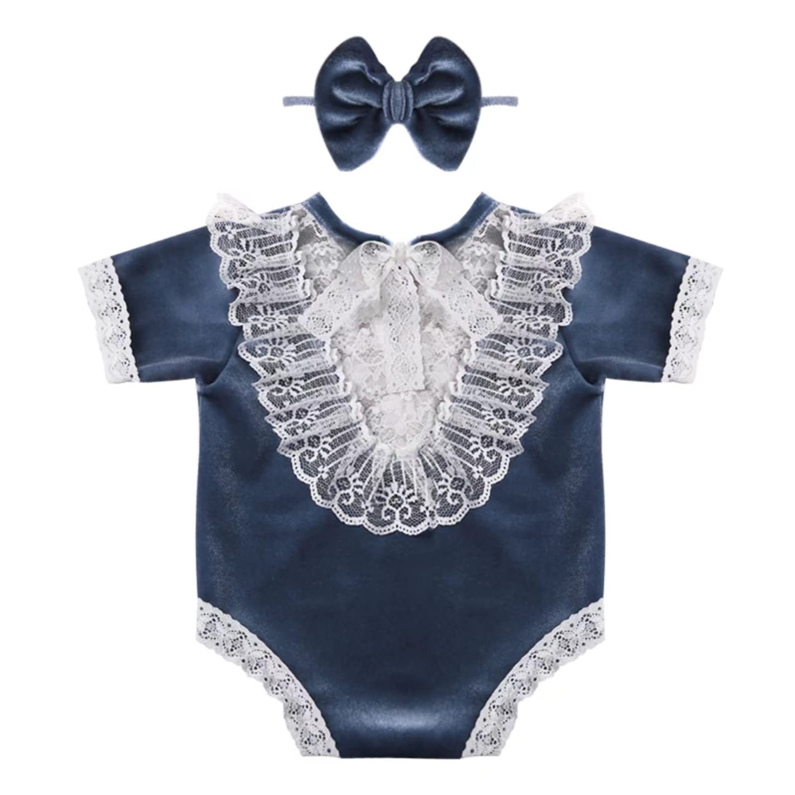Newborn Baby Girl Lace Romper Outfit with Headband - Princess Costume for Newborn Photography Props & Infant Photo Shoots - Perfect for Baby Showers, Christenings, and First Birthday Parties