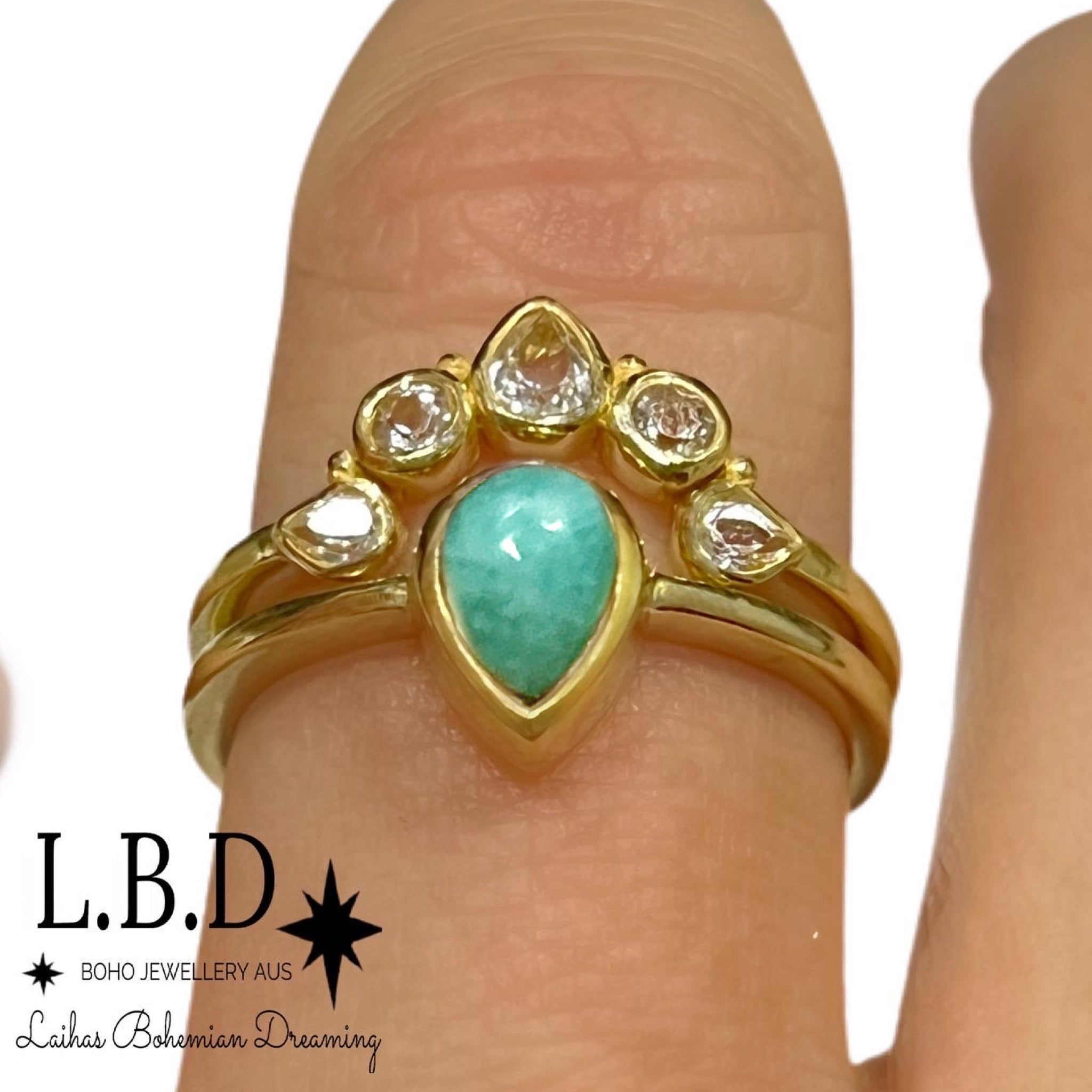 Laihas Queen of Cups Gold Topaz & Amazonite Ring Set – Elegant Jewelry for Women, Perfect for Weddings, Parties & Special Occasions