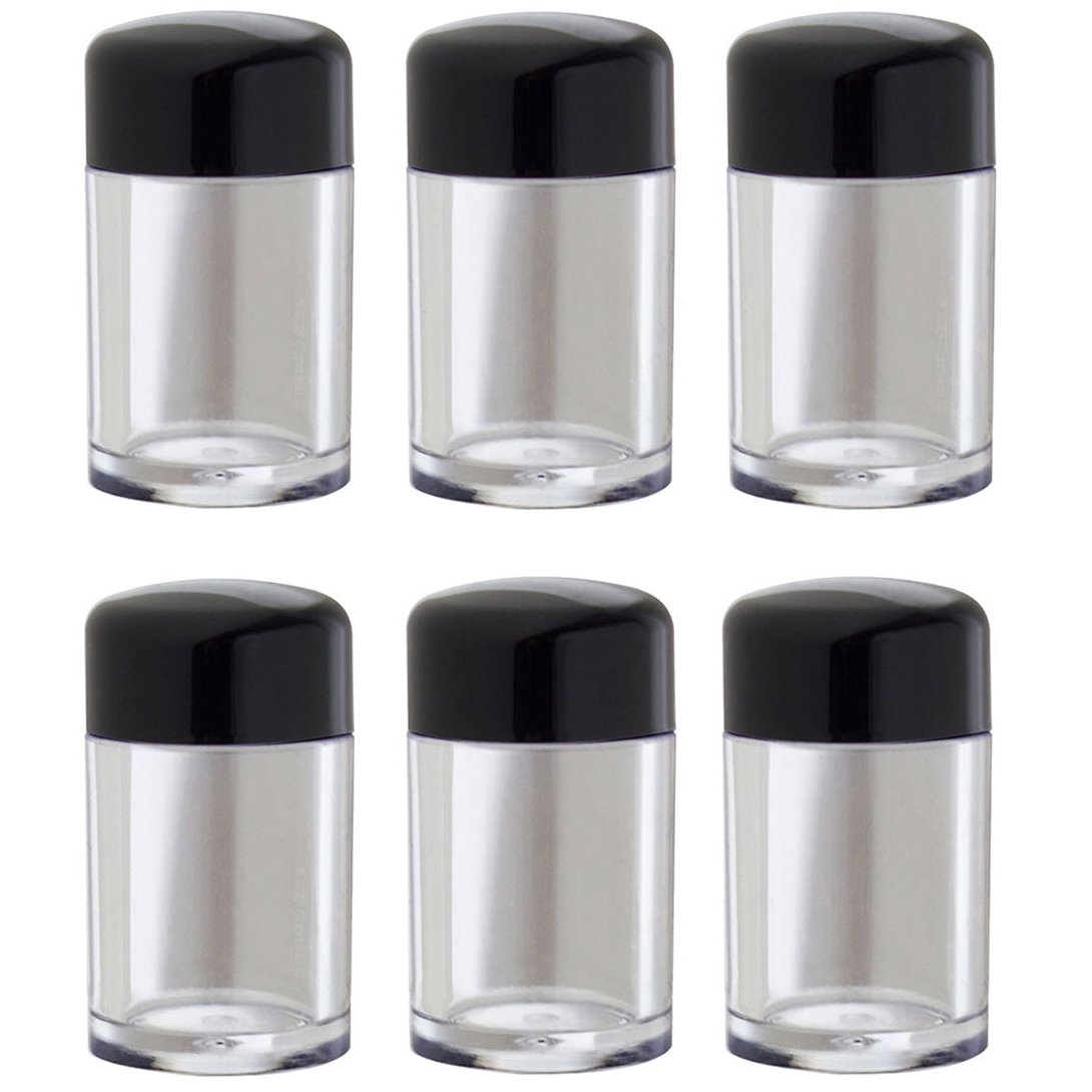 JUVITUS Empty Acrylic Refillable Powder Sifter Jars (6 Pack) - 10ml/10g with Funnel for Loose Cosmetics, Makeup Pigments & Glitters - Perfect for DIY Beauty, Travel & Professional Makeup Kits