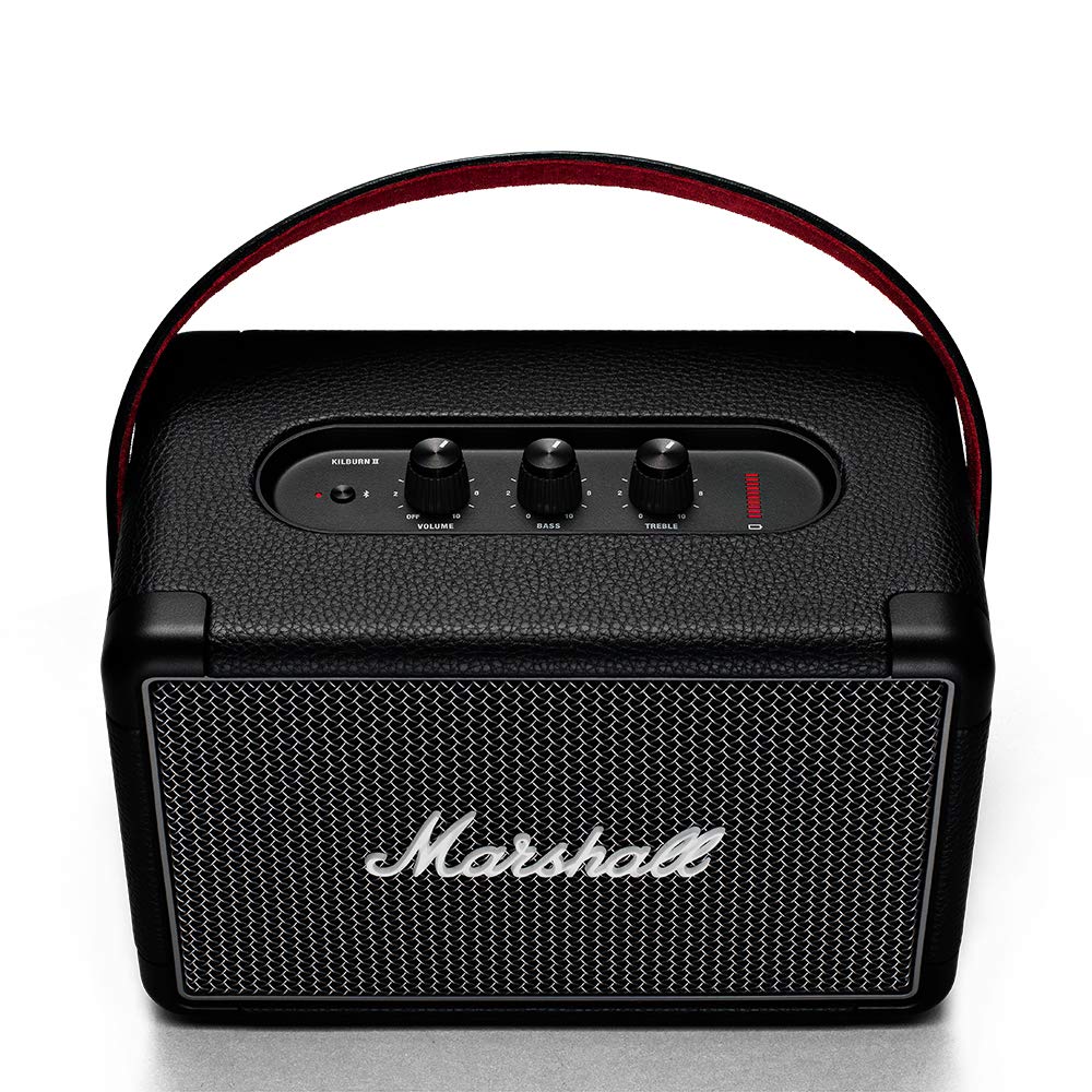 Marshall Kilburn II Portable Bluetooth Speaker - Wireless Outdoor Speaker with 20+ Hours Playtime, IPX2 Water Resistance, Bass & Treble Controls - Perfect for Travel, Beach, Camping & Home Use (Black, Model 1002634)