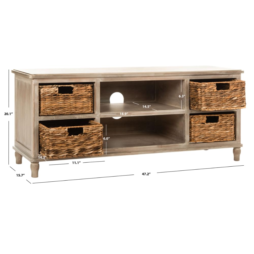 Safavieh Home Collection Rooney Entertainment TV Stand - White Wash Finish - Modern TV Console for Living Room, Bedroom & Home Theater