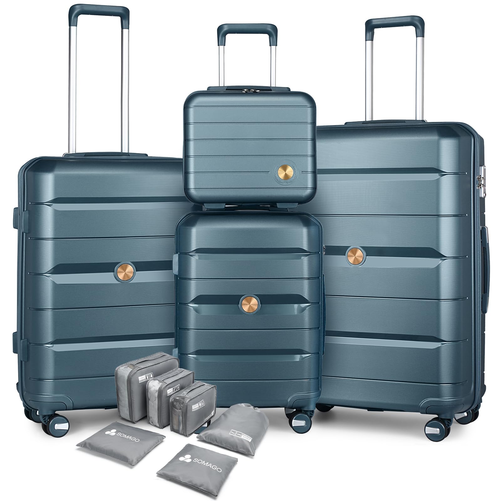 Somago Lightweight Hardside Polypropylene Luggage Set with Packing Cubes - 4-Piece Spinner Suitcase with TSA Lock & Double Wheels for Travel | Perfect for Business Trips, Vacations & Airplane Carry-On (Ice Blue)
