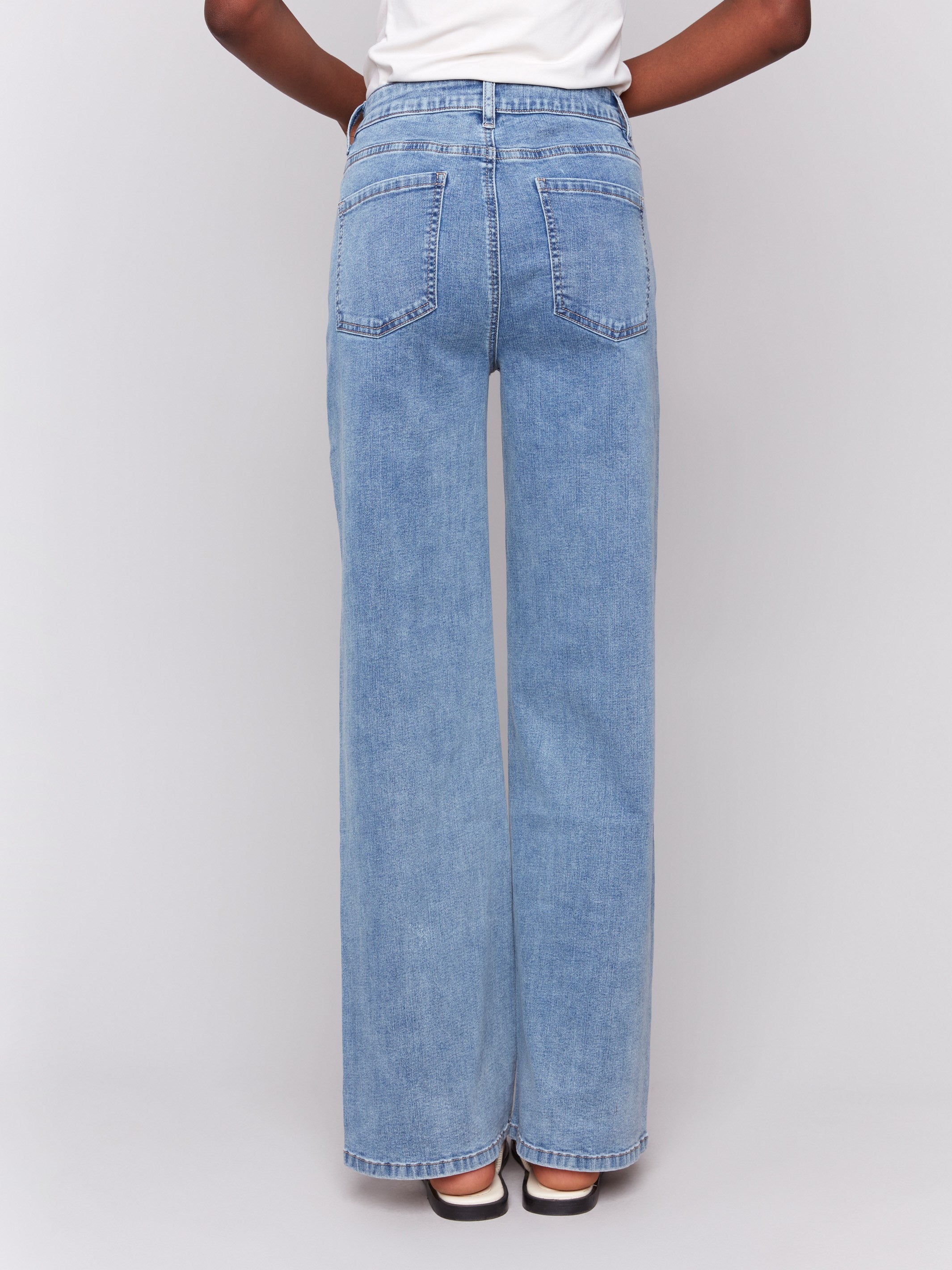 Chloe Women's Light Blue Wide Leg Jeans - High Waist Stretch Denim Pants for Casual Wear & Everyday Outfits