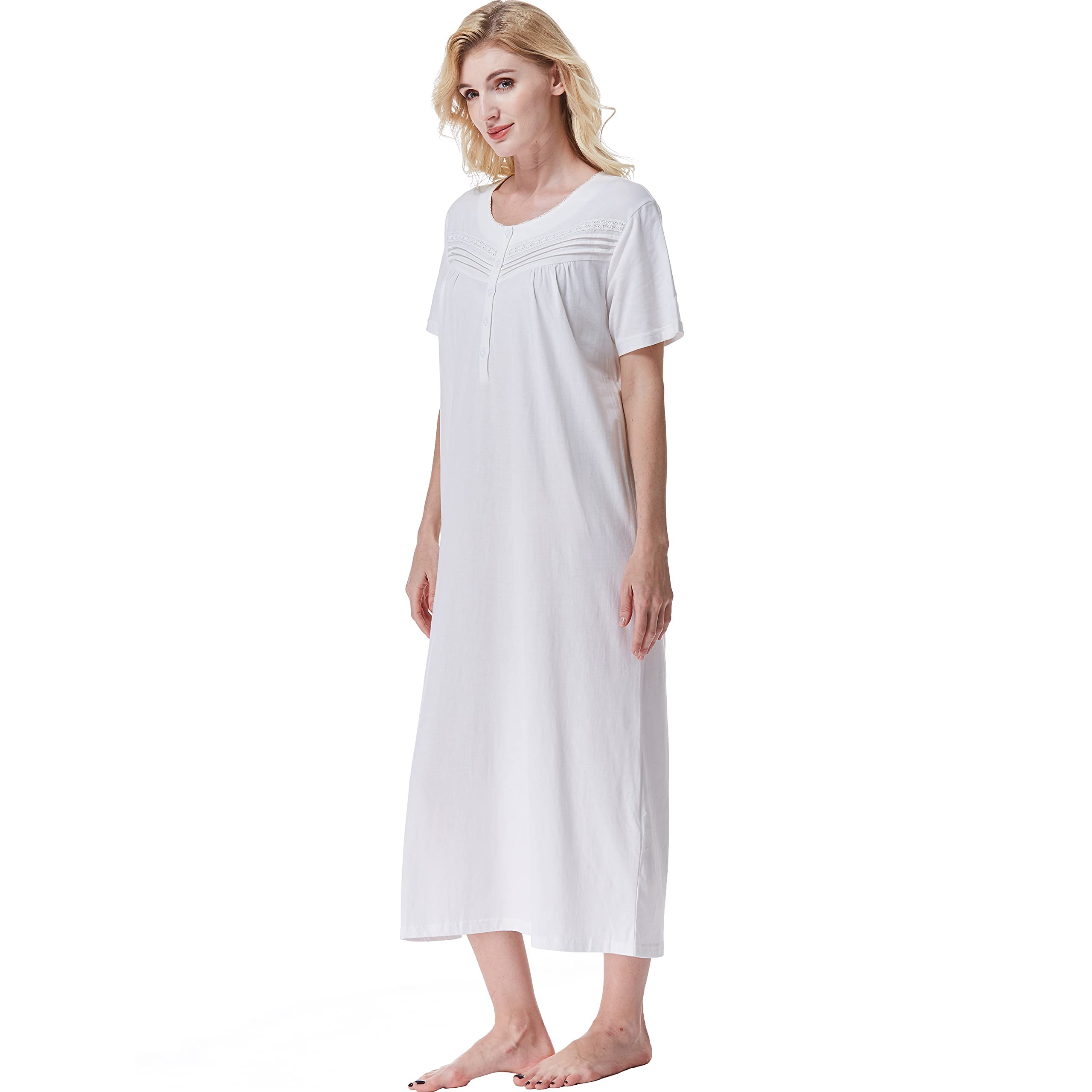 Keyocean Women's Soft 100% Cotton Short Sleeve Nightgown - Lightweight Sleepwear for Ladies, Perfect for Summer Nights & Relaxing at Home