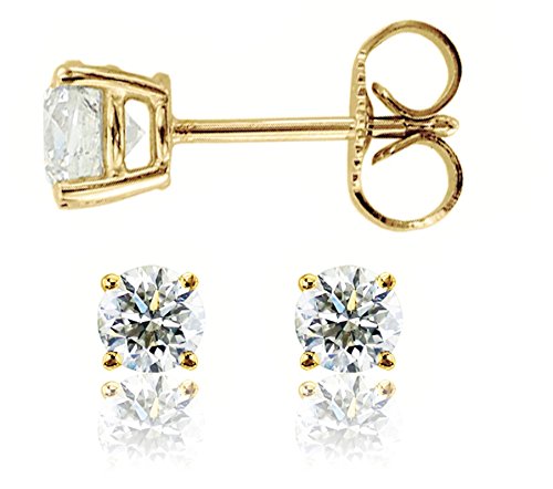 14K Yellow Gold Round Diamond Stud Earrings - 0.35 Carat Total Weight, I1 Clarity, Prime Quality Jewelry for Women - Perfect for Everyday Wear, Gift Giving & Special Occasions