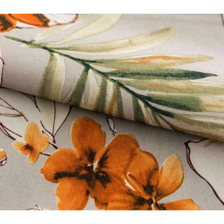 Astor Rideaux Fall Flower Printed Curtains Beige - Elegant Autumn Floral Window Treatments for Living Room & Bedroom Decor