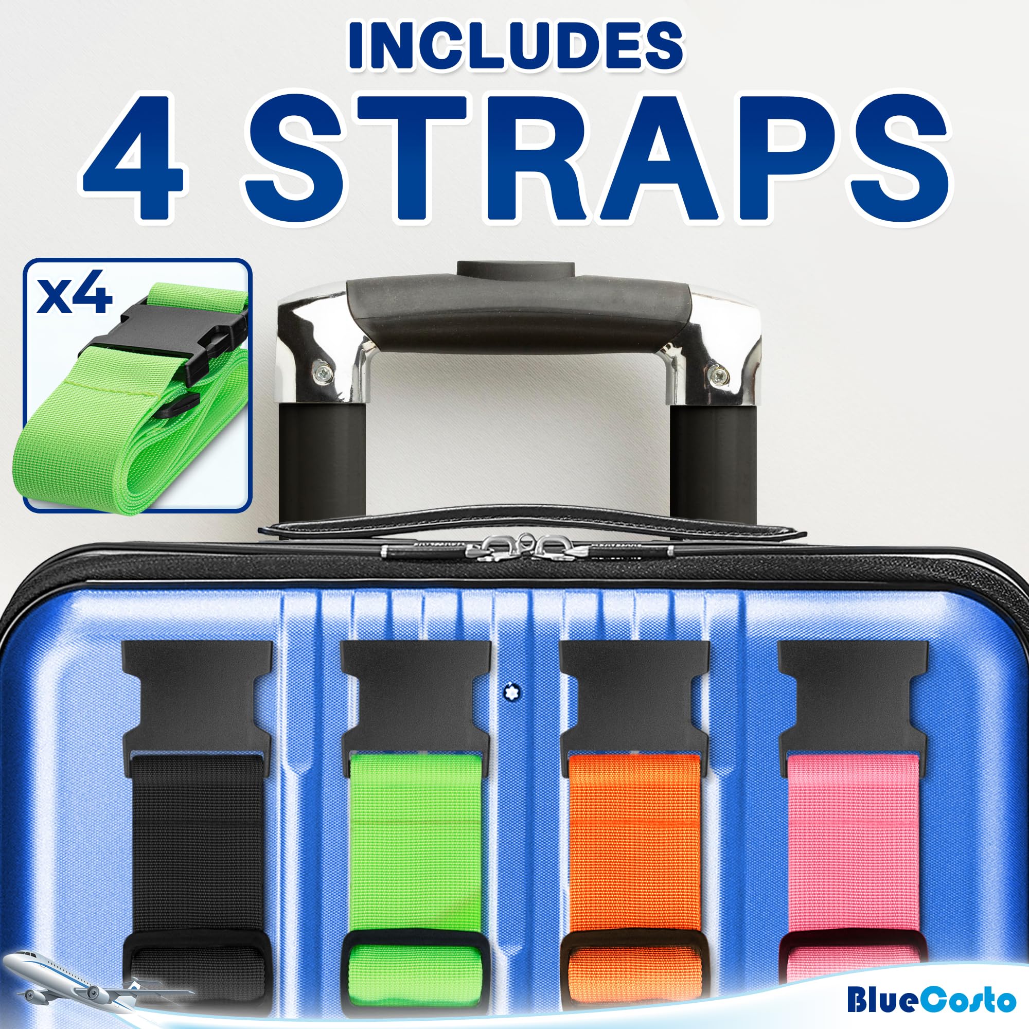 TSA Approved Luggage Straps for Suitcases - 4 Pack Premium Nylon Belts with Adjustable Length (46