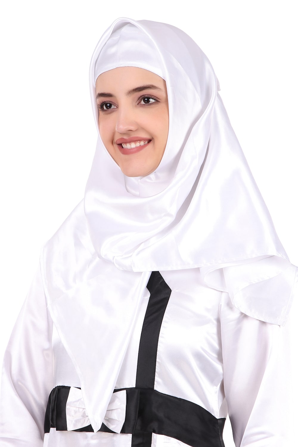 Elegant White Satin Abaya Dress for Women - Modest Islamic Prayer Dress for Mosque & Special Occasions