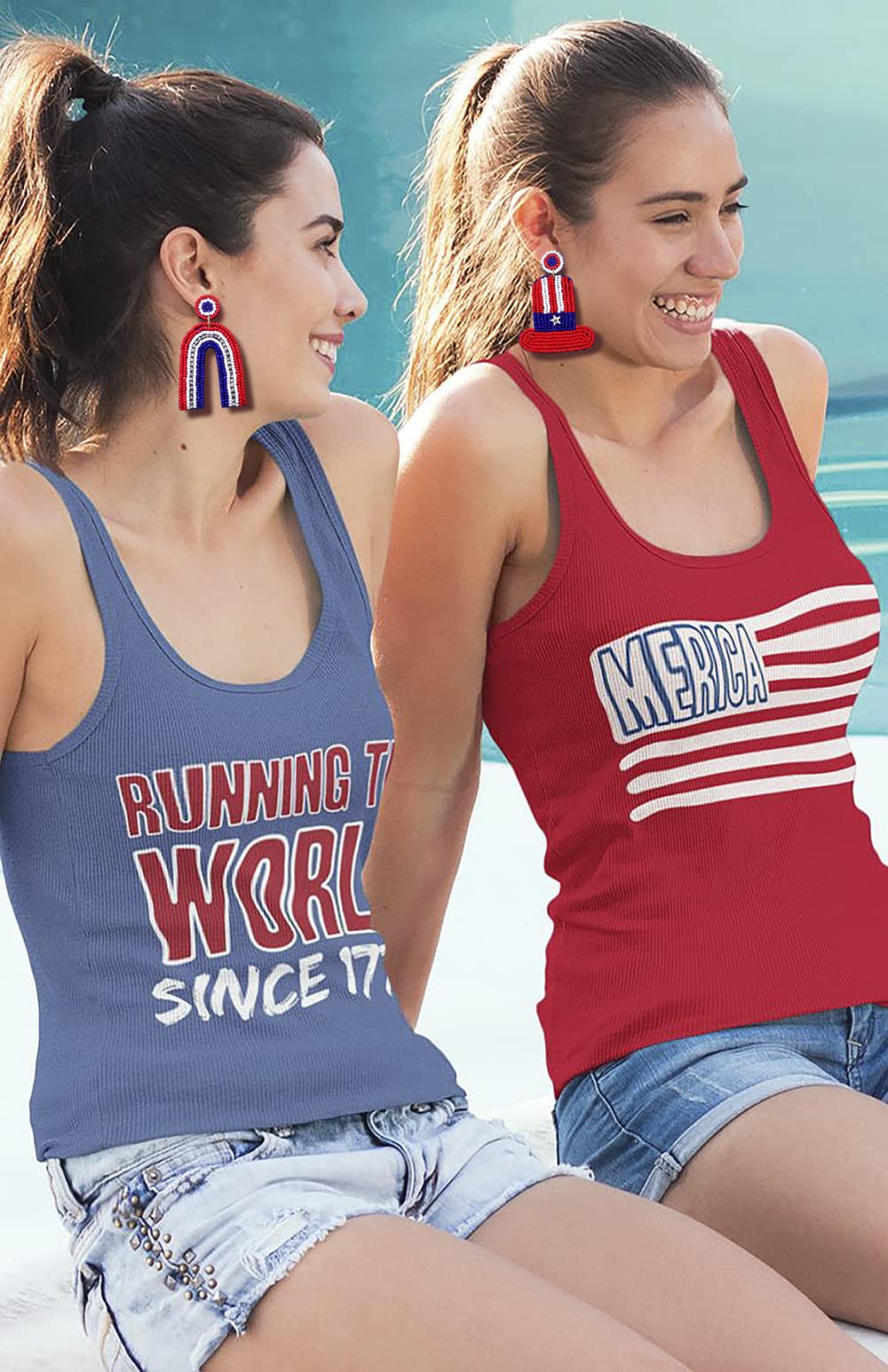 Handmade American Flag Dangle Earrings with Rainbow Beads - Patriotic Jewelry for Women, Independence Day Gifts | Perfect for 4th of July Celebrations, Festivals & Patriotic Events