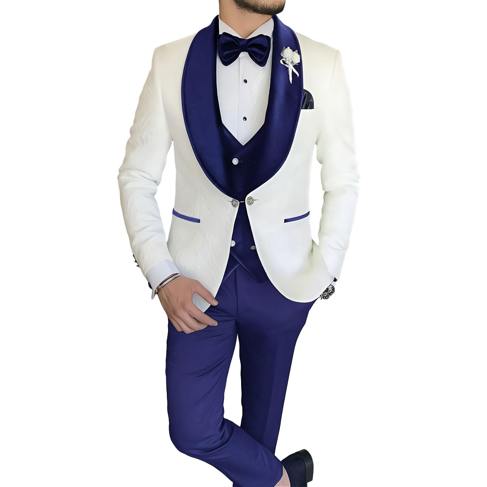 3 Piece Floral Tuxedo Suit for Men - Slim Fit Wedding Suit with Jacket, Vest & Pants | Formal Attire for Weddings, Prom & Special Occasions