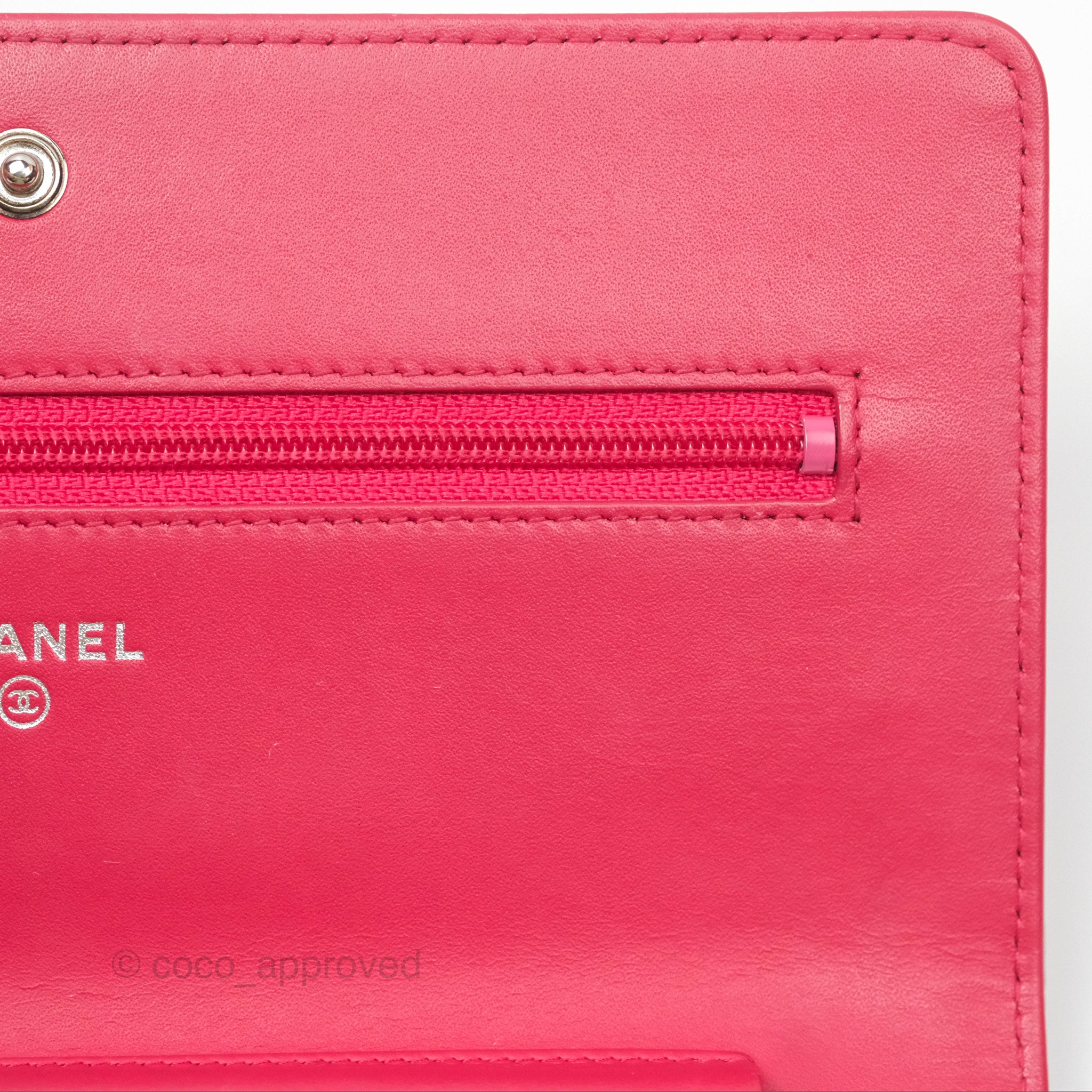 Chanel CC Wallet On Chain WOC in Dark Pink Caviar Leather with Silver Hardware - Perfect for Evening Events, Parties & Luxury Fashion Accessories