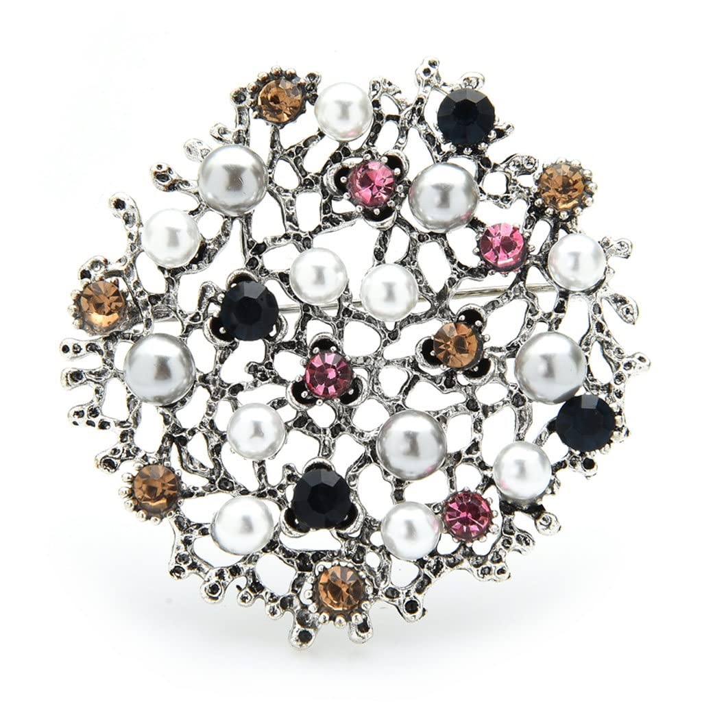 Vintage Pearl Round Flower Brooches for Women - Elegant Floral Pin for Weddings, Parties & Office Wear | Perfect Gift for Brides, Bridesmaids & Professionals (Color A)