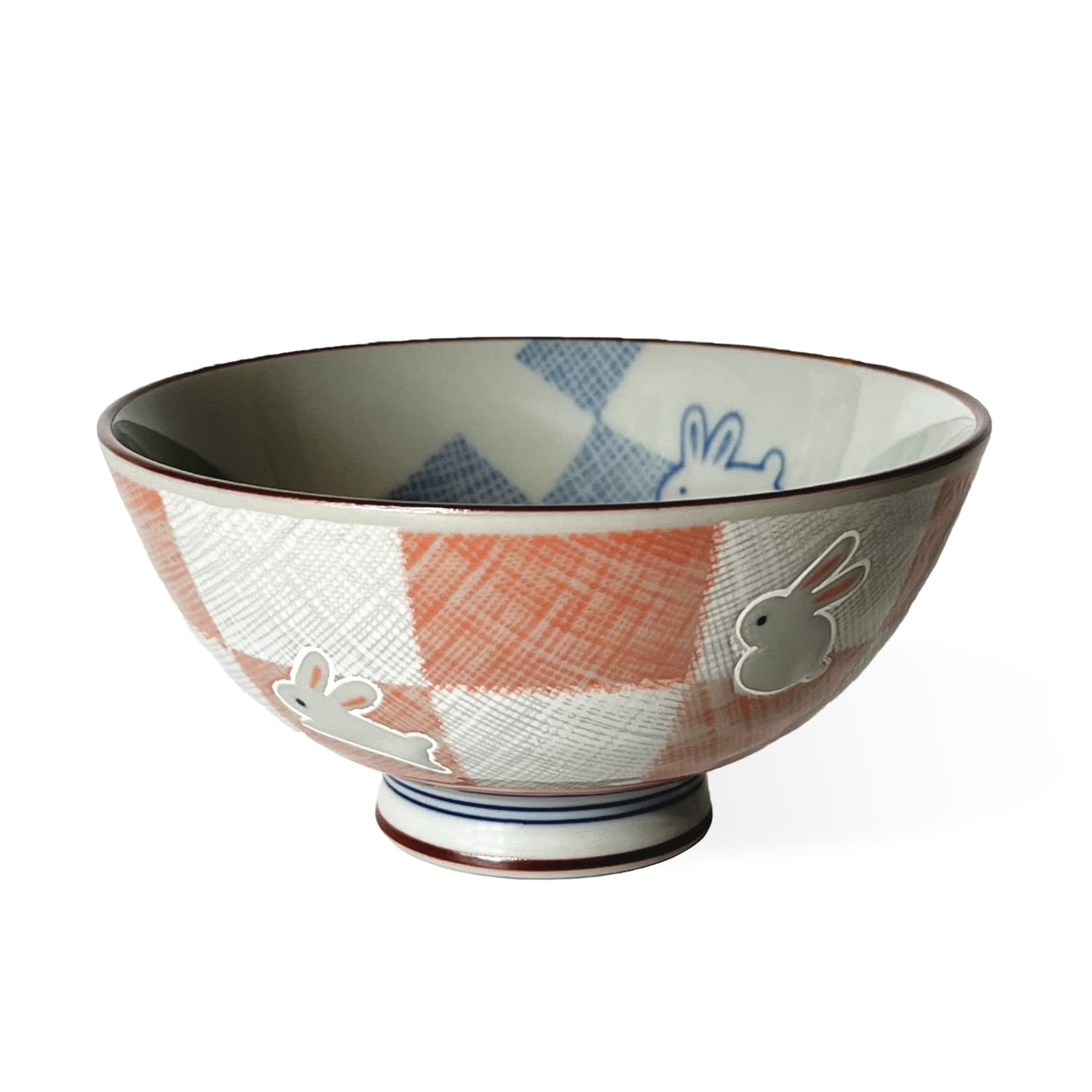 Traditional Japanese Ceramics Rice Bowl Chawan Pottery - Handcrafted in Japan, Dishwasher & Microwave Safe - Ichimatsu Usagi Small Nakahira Design - Perfect for Sushi, Rice Dishes & Asian Cuisine
