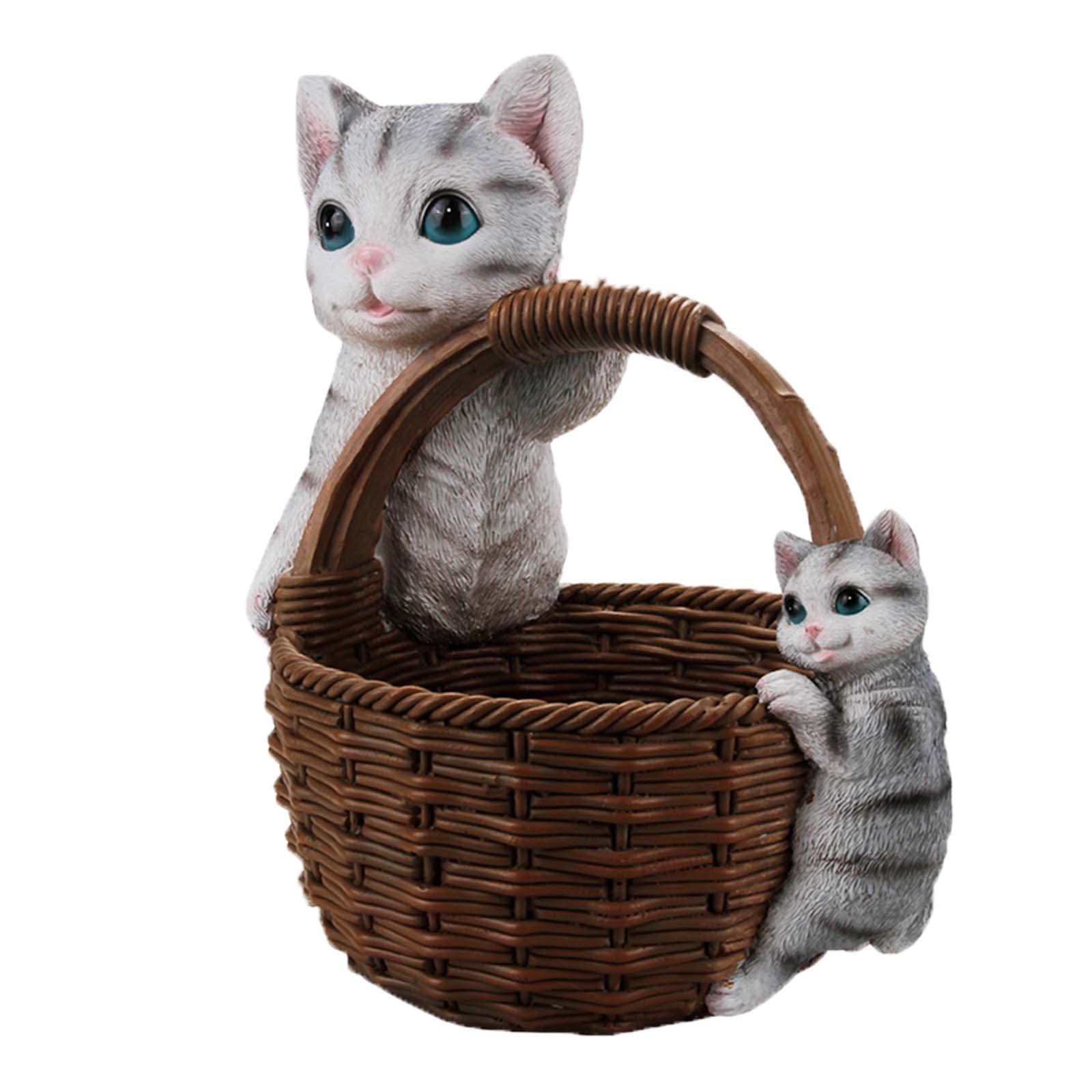 Resin Cat Statue Sculpture with Flower Basket - Creative Animal Model for Garden, Courtyard & Indoor Decor | Perfect for Home Ornaments, Grocery Storage & Outdoor Decorations