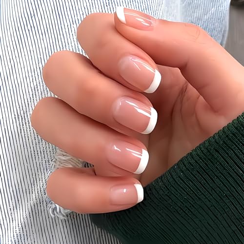 Shhagan Square French Press On Nails - 12 Pack Flat Head Fake Nails with Glue, Natural Acrylic Nail Tips for Wedding, Party, Prom & Special Occasions