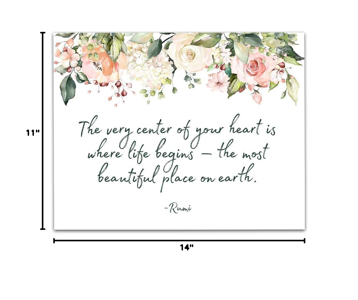 TJ Originals Motivational Wall Art - 11x14 Unframed Rumi Quotes Print for Home & Office Decor