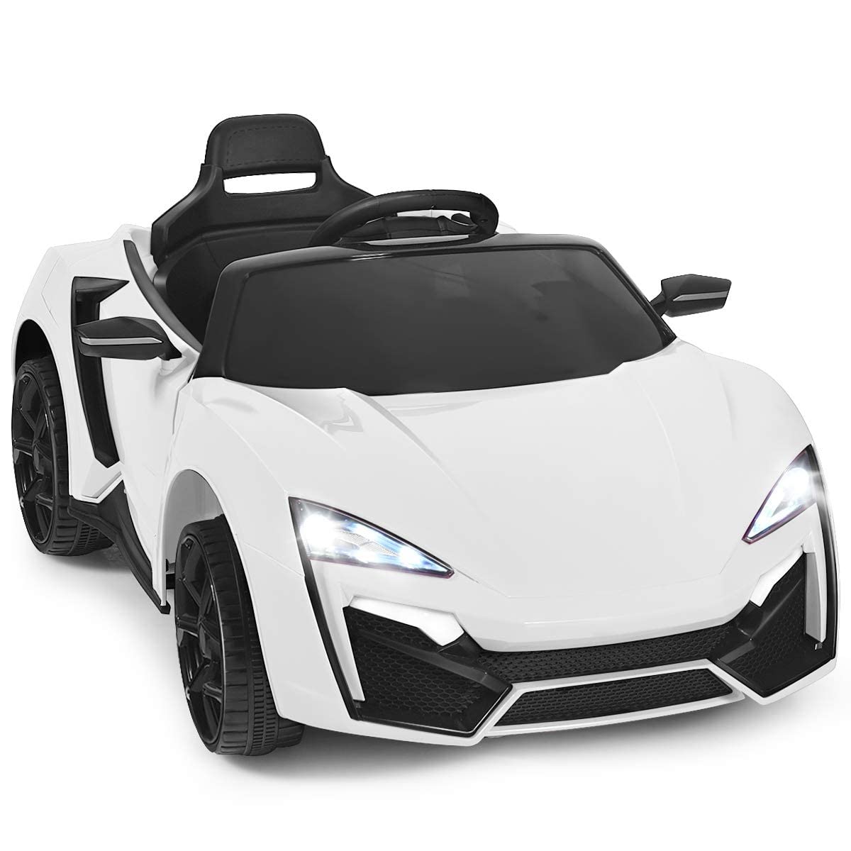 OLAKIDS 12V Battery Powered Kids Ride on Car - Electric Toy Vehicle with Parental Remote Control, Spring Suspension & LED Lights - 3 Speed Adjustable, Music, Horn, USB/TF Port - Perfect for Indoor & Outdoor Play (White)