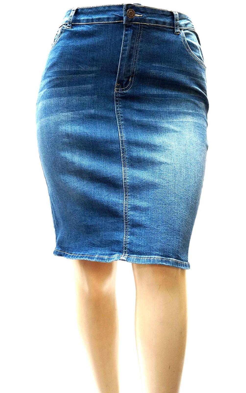 Jack David & Voir Twill Women's Plus Size Stretch Denim Button Front Skirt - 1X 2X 3X - Comfortable & Stylish for Casual Wear, Office Outfits & Date Nights