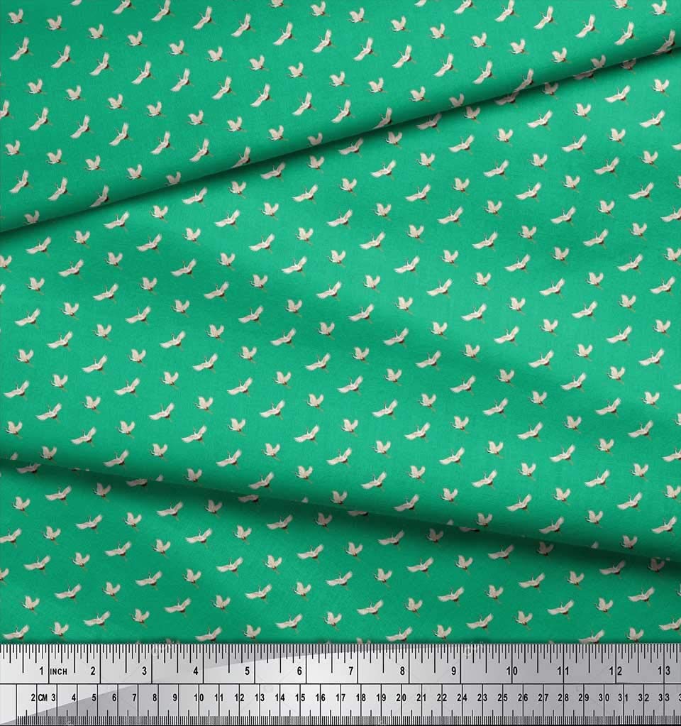 Soimoi Rayon Green Fabric by The Yard - 42 Inch Wide - Small Stork Bird Printed Design - Elegant & Delicate Rayon Material for Dresses, Blouses, and DIY Sewing Projects