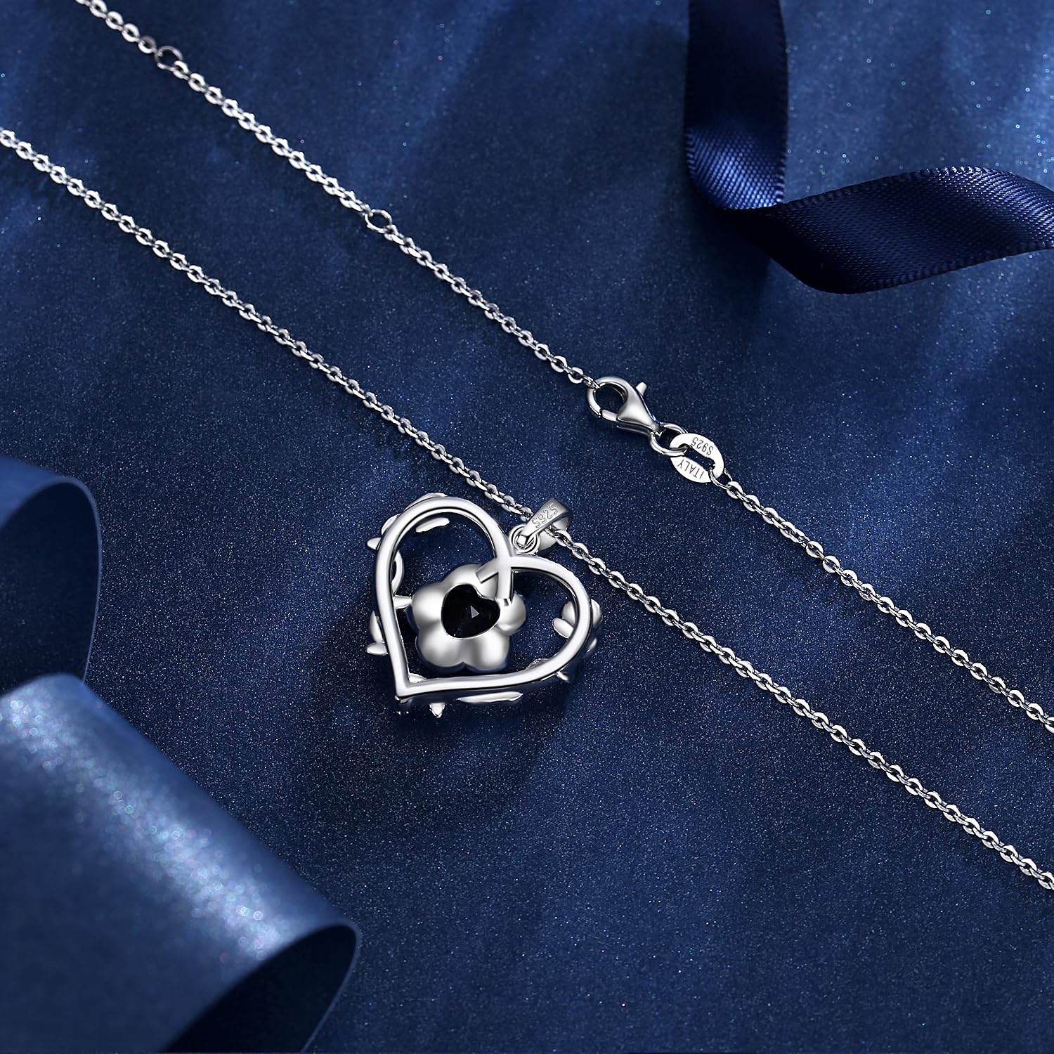 AGVANA Bloomist Heart Birthstone Necklace for Women - Sterling Silver Rose Flower Pendant, 18