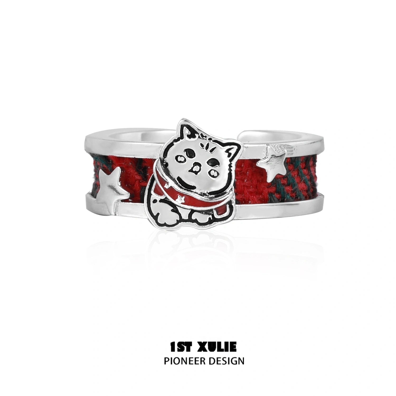 2024 Christmas Kitten & Puppy S925 Sterling Silver Adjustable Tartan Rings - Perfect Holiday Gift for Pet Lovers, Couples & Friends - Great for Christmas Parties, Stocking Stuffers & Festive Jewelry Gifts