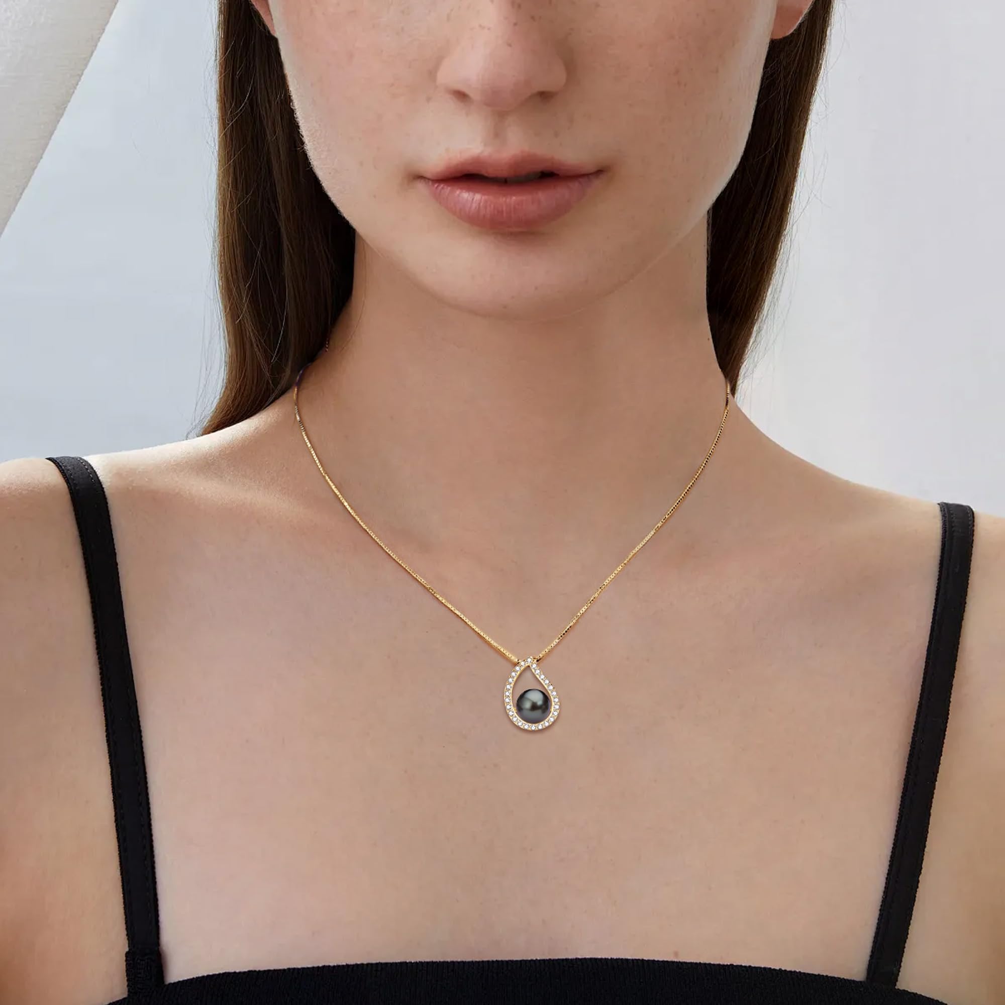 Tahitian Black Pearl Necklace - 925 Silver with Moissanite for Women | Gift for Wife & Mom | Anniversary & Birthday Jewelry
