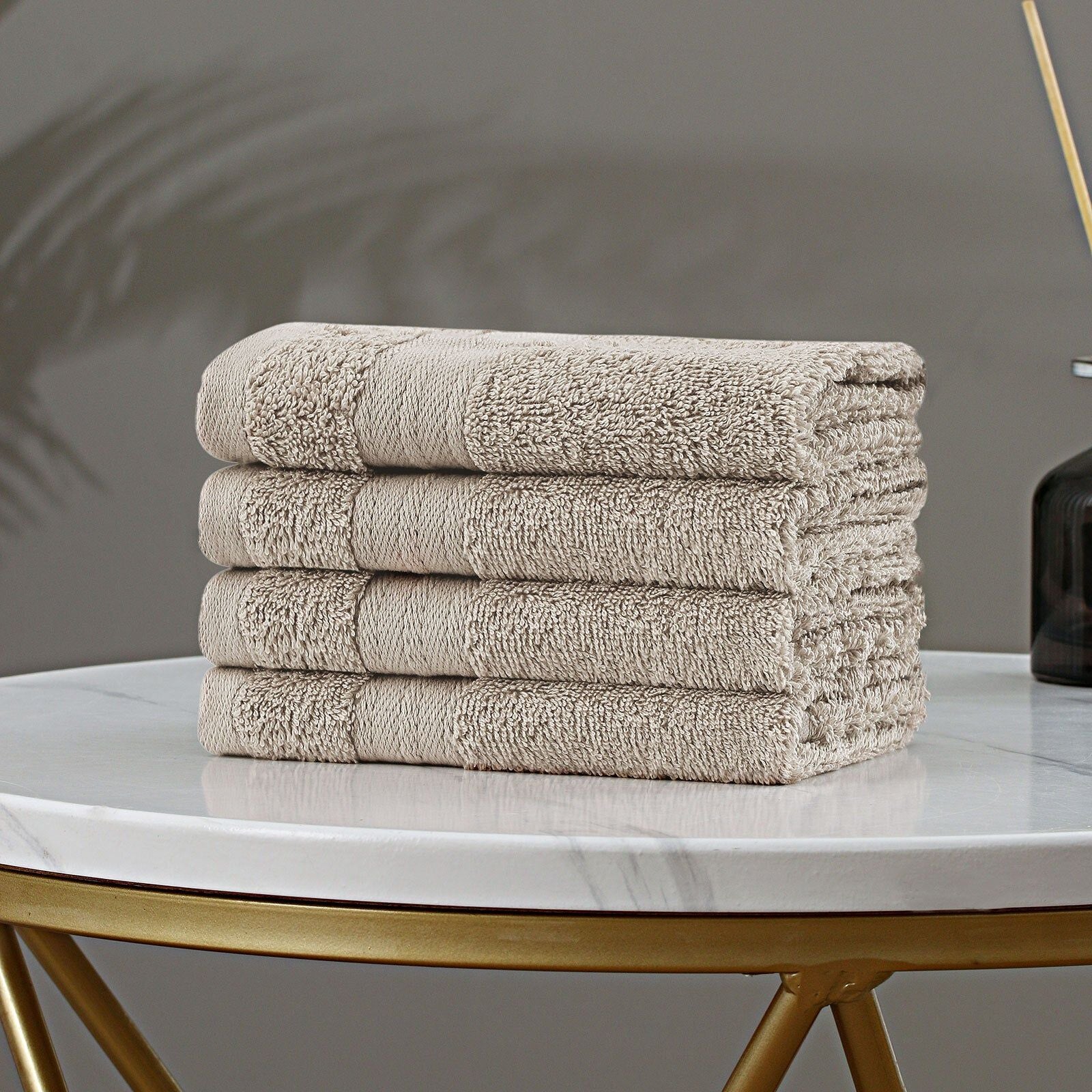 Premium 4-Piece Cotton Bath Towel Set - Soft & Absorbent Linenland Washcloths in Sandstone - Perfect for Spa, Bath & Luxury Home Decor