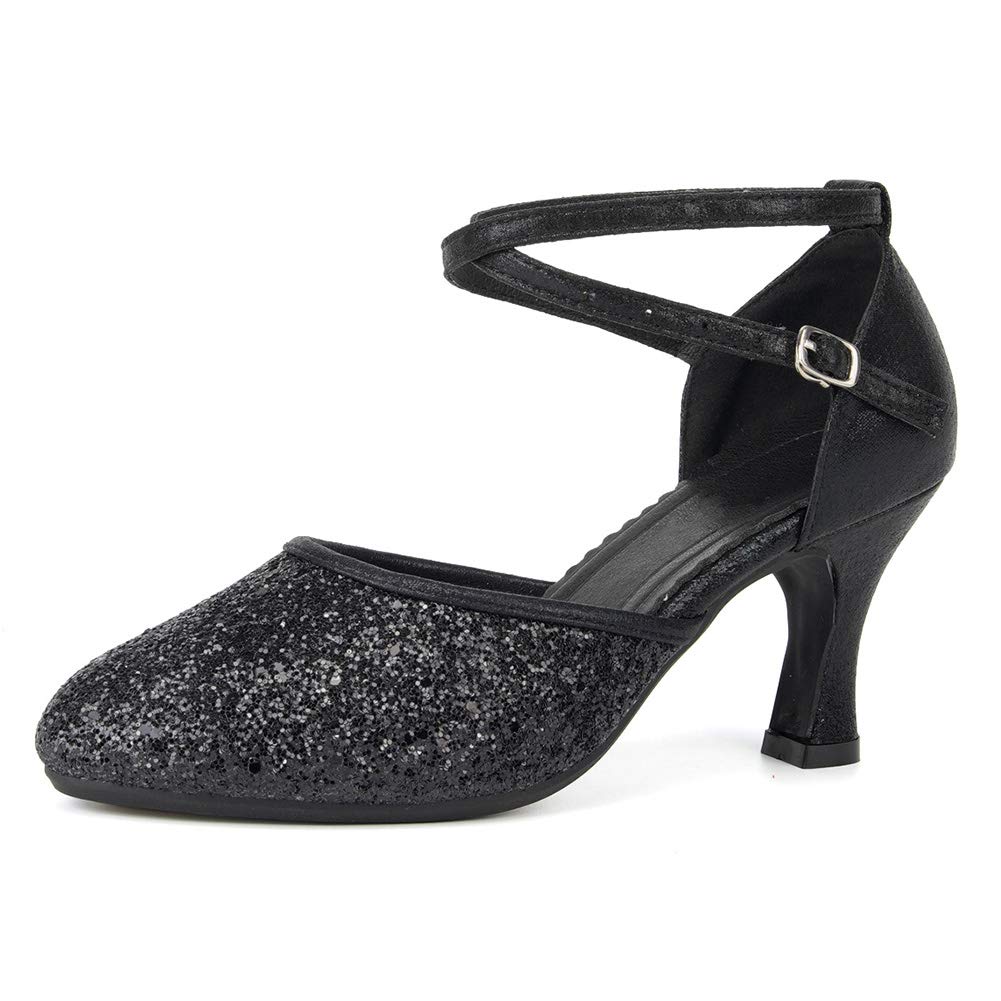 SWDZM Sparkly Latin Dance Shoes for Women - Closed Toe Ballroom Salsa Heels 3 Inch | Professional Dance Shoes for Salsa, Tango, Ballroom & Party Events | Perfect for Performances, Weddings & Nightclub Dancing