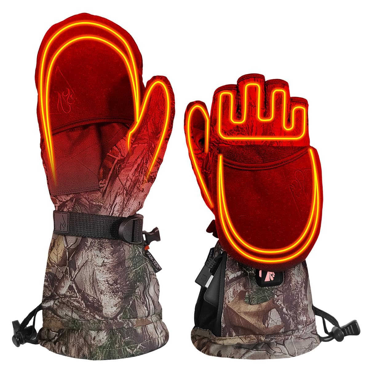 ActionHeat 5V Women's Battery Heated Glomitts – 2-in-1 Convertible Mittens & Winter Gloves – Rechargeable Heated Gloves with Realtree Camouflage – Perfect for Skiing, Snowboarding & Outdoor Winter Activities