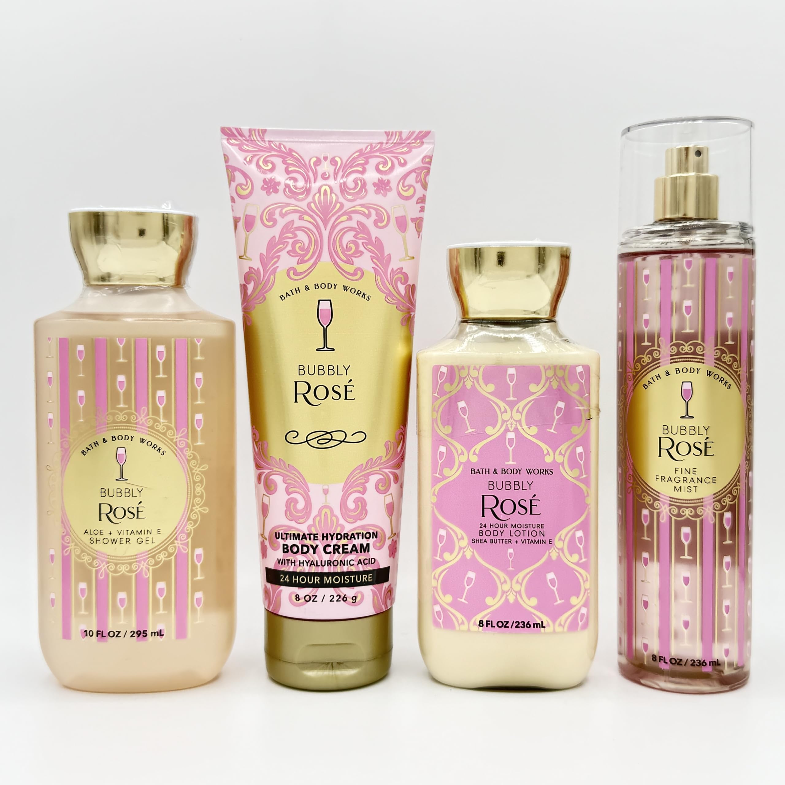 Bubbly Rosé 4-Piece Bath & Body Gift Set - Shower Gel, Hydrating Body Cream, Nourishing Lotion & Fragrance Mist | Perfect for Self-Care, Spa Days & Romantic Gifts