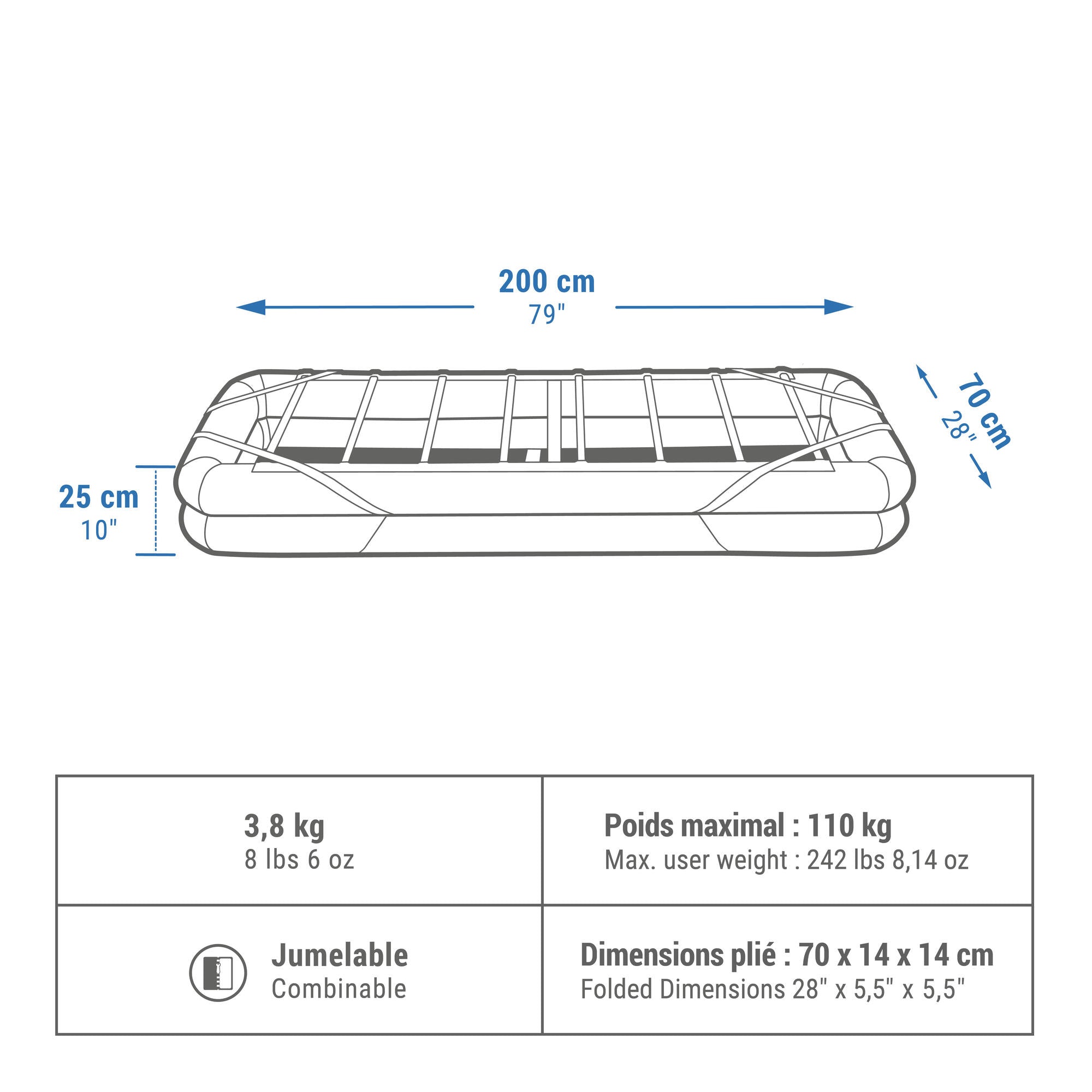 Quechua Air 79 Inflatable Camping Bed - Portable Air Mattress for Outdoor Adventures, Hiking & Backpacking Trips - Lightweight & Compact for Easy Transport
