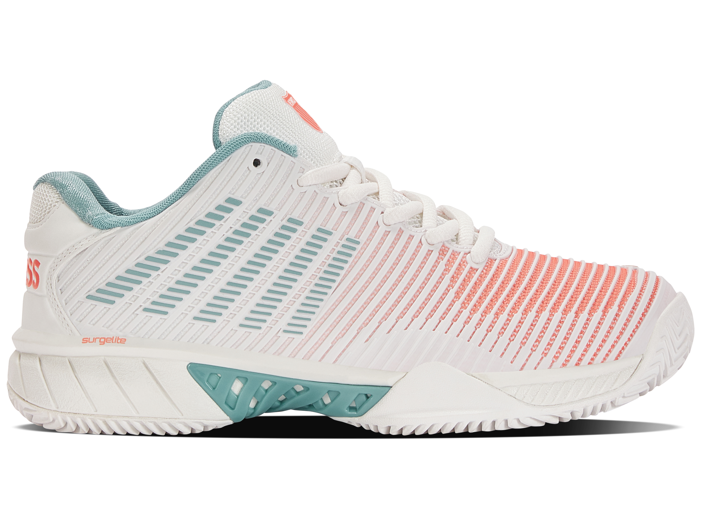 HyperCourt Express 2 Clay Tennis Shoes for Men - Blanc de Blanc/Nile Blue/Desert Flower | Lightweight & Durable Court Shoes for Clay Courts | Perfect for Competitive Matches & Training Sessions