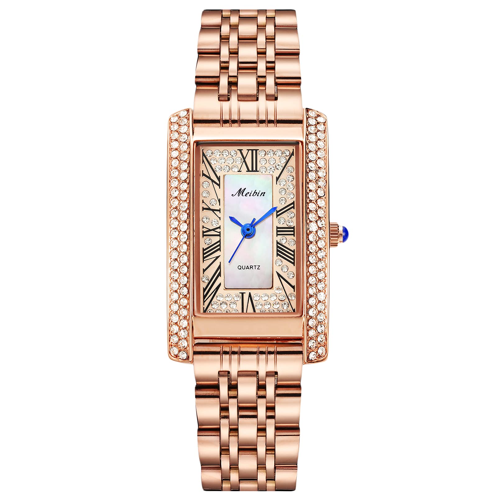 RORIOS Women's Waterproof Analog Quartz Watch - Stainless Steel Strap, Diamond Accents & Roman Numerals - Elegant Ladies Wristwatch for Work, Party & Everyday Wear
