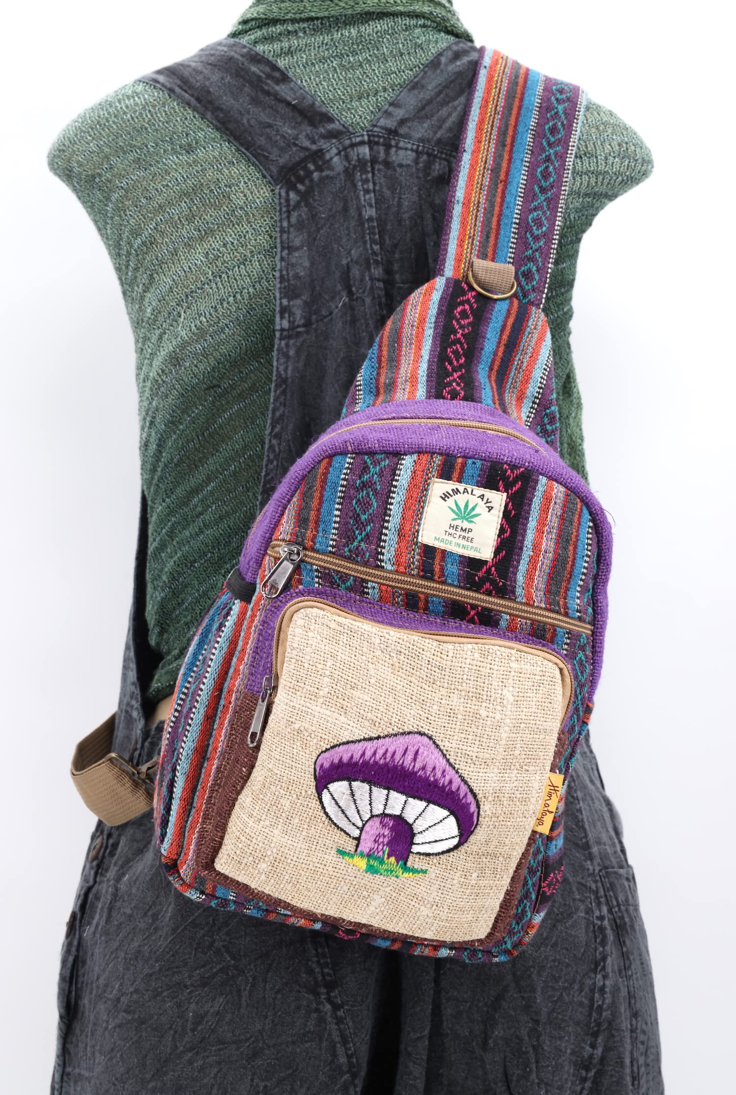 Himalaya Hemp Sling Backpack - Eco-Friendly 100% Hemp Crossbody Bag for Hiking, Festivals & Travel | Fair Trade Handmade Hippie Backpack | Perfect for Outdoor Adventures & Boho Style
