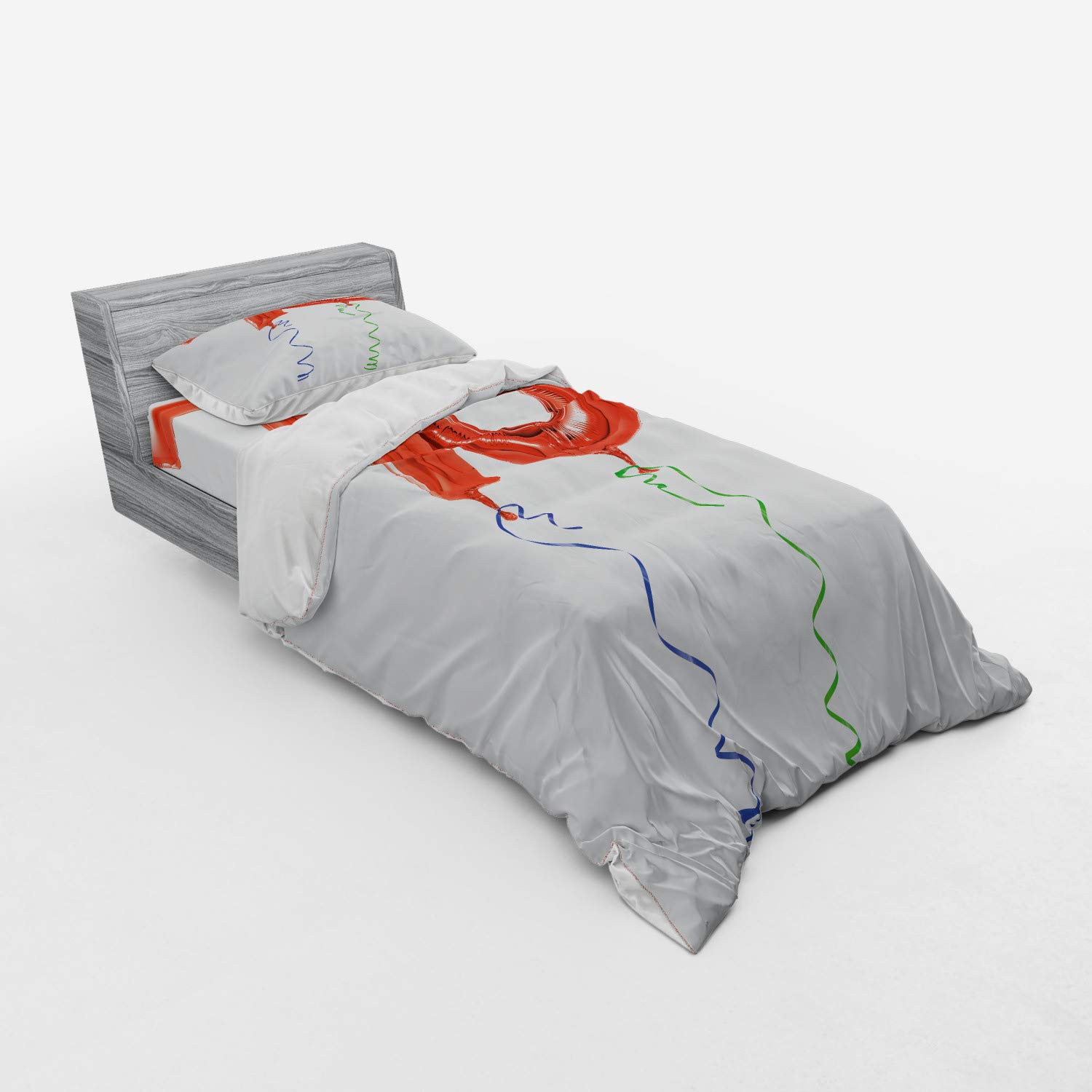 Ambesonne 70th Birthday Duvet Cover Set - 3 Piece Twin Size Bedding with Sham & Fitted Sheet - Fun Flying Balloons Happy Print in Orange Green Blue - Perfect for Birthday Parties, Room Decor & Gift Giving