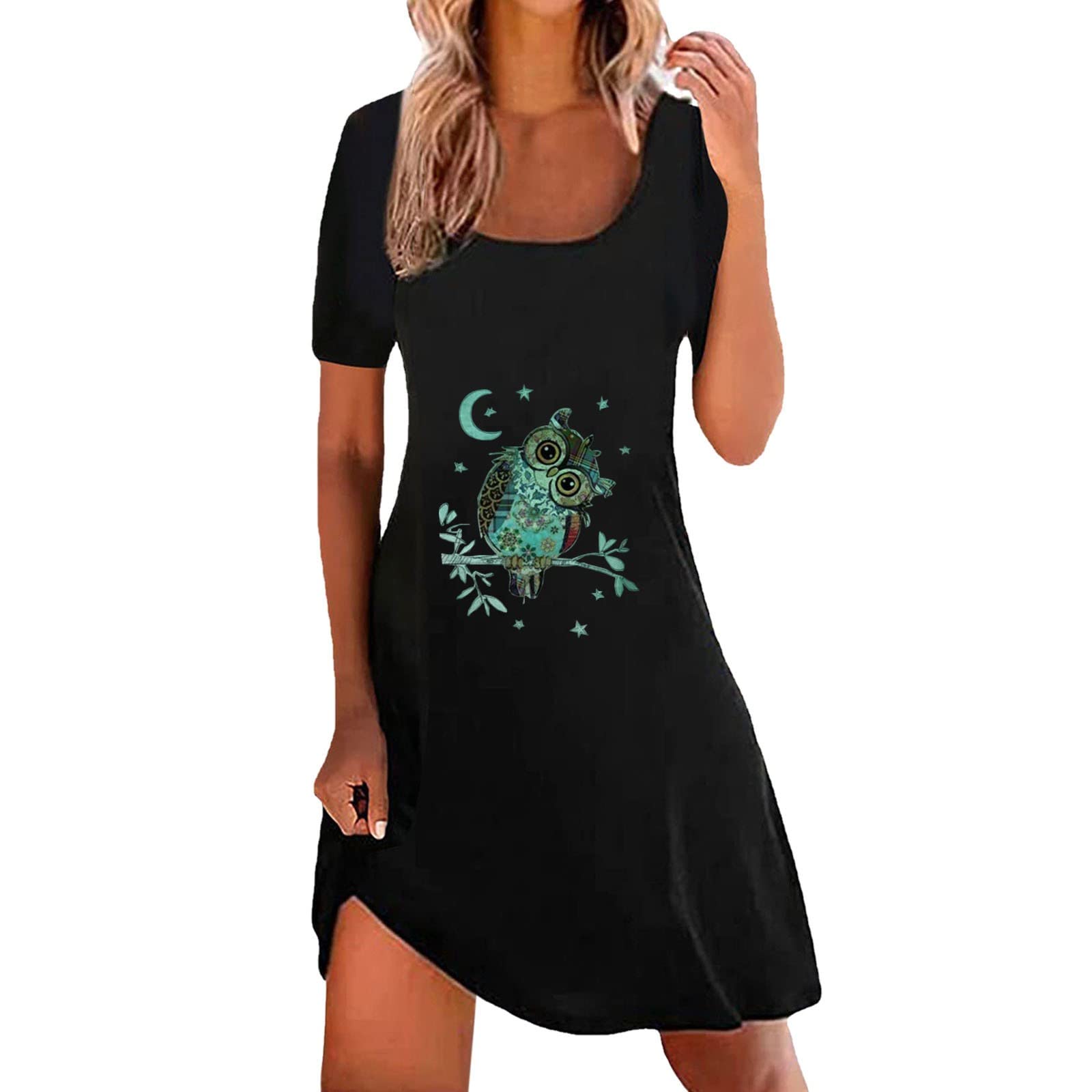 Women's Animal Print Summer Dress - Round Neck Short Sleeve Casual Sexy Juniors Dress for Beach, Party & Everyday Wear