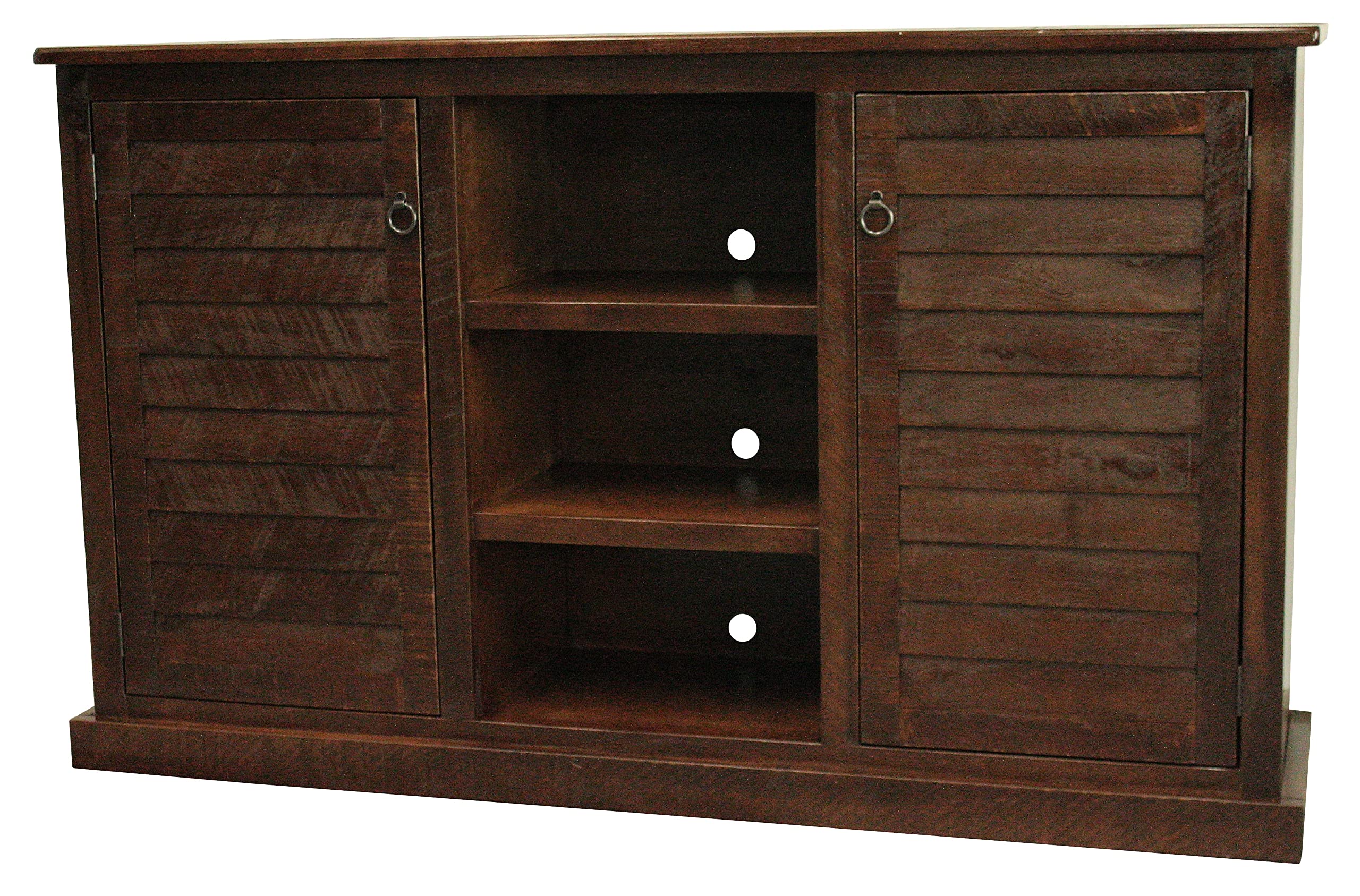 68 Inch Rustic Tall Quaint Shutter TV Stand in Chocolate Mousse - Perfect for Farmhouse, Cottage & Vintage Style Living Rooms