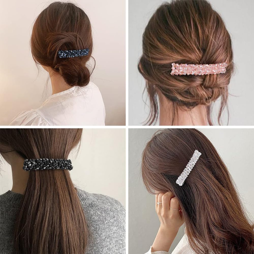 6 Pcs Crystal Hair Clips Set for Women & Girls - Shining Diva Fashion French Barrettes - Elegant Party Hair Accessories Combo for Weddings, Prom, Daily Styling