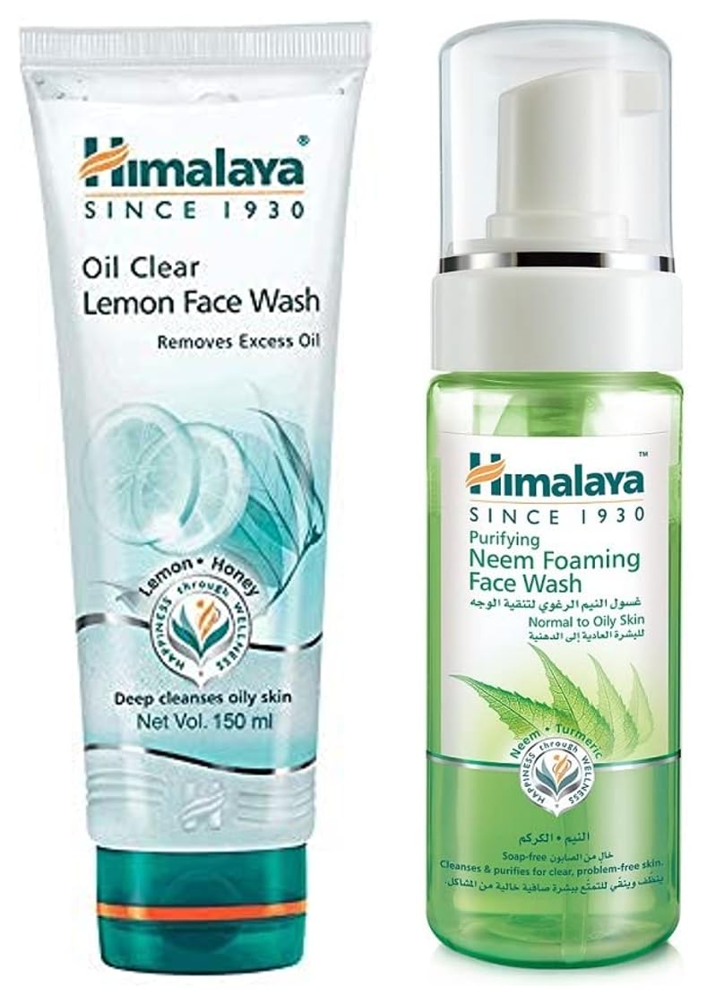 Himalaya Herbals Purifying Neem Foaming Face Wash & Oil Clear Lemon Face Wash Combo - 150ml Each | Acne Treatment & Oil Control for Clear Skin | Perfect for Daily Skincare Routine & Travel