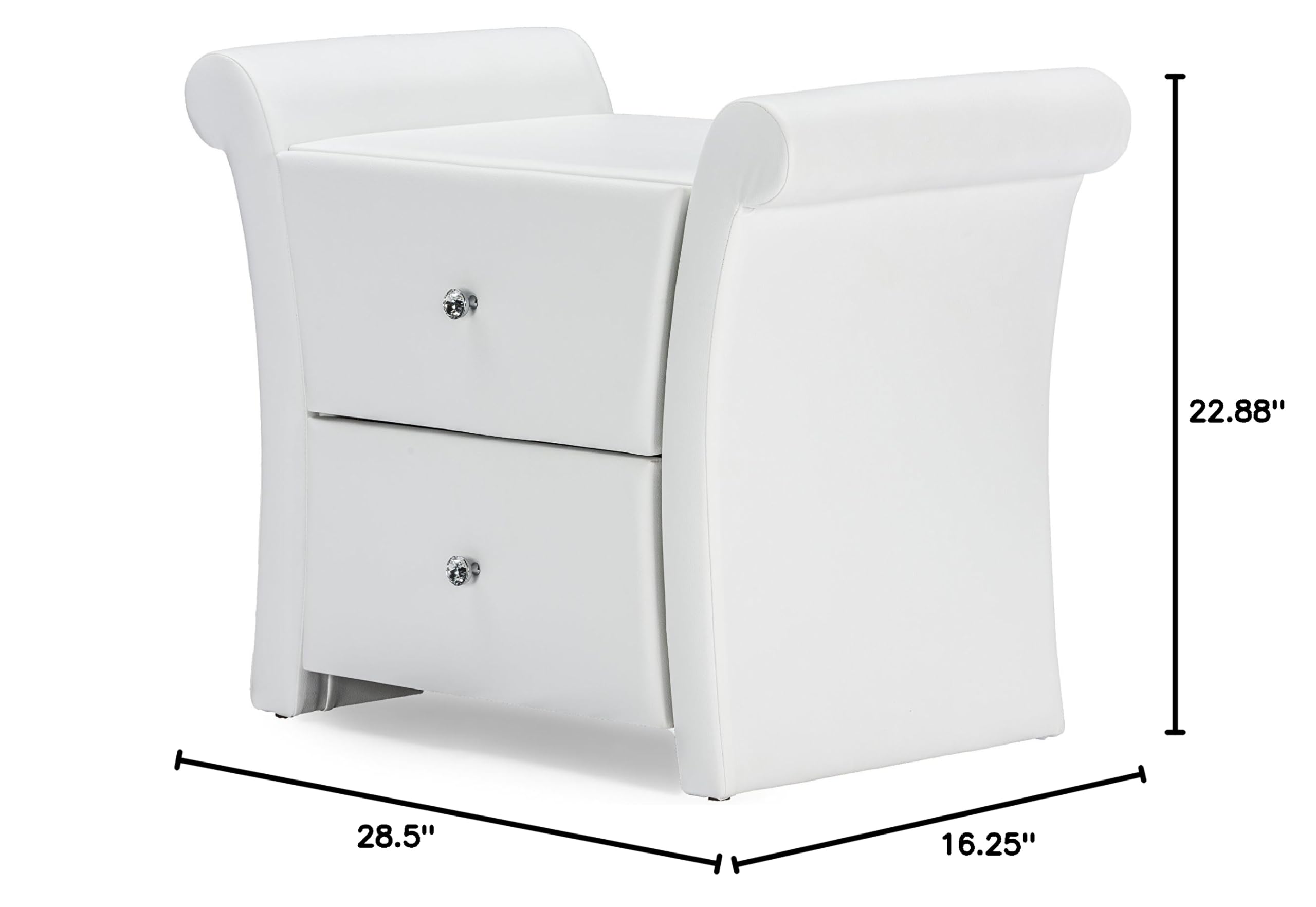 Baxton Studio Victoria White Faux Leather Modern Nightstand - Large Bedside Table with Storage for Bedroom, Living Room & Office
