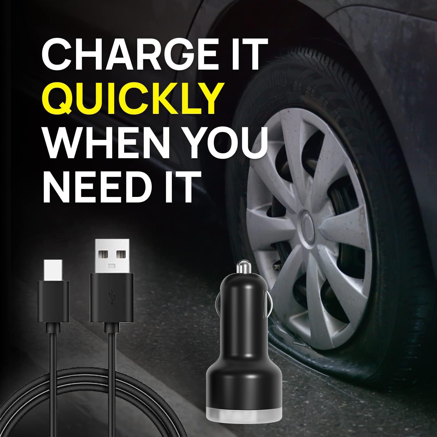 Airmoto Portable Tire Inflator - 12V Car & Home Air Compressor with Fast Charging & 3ft Lightning Cable - Perfect for Road Trips, Emergency Flat Tires & Home Vehicle Maintenance