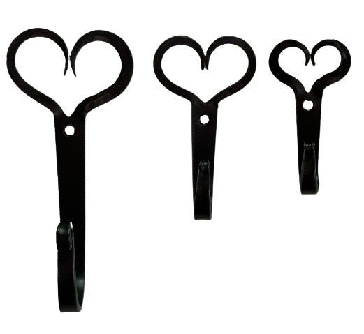 Hand Forged Heart Hook - Solid Wrought Iron Wall Hooks in 3 Sizes (Small, Medium, Large) for Home Decor, Coat Hanging, and Farmhouse Style Organization