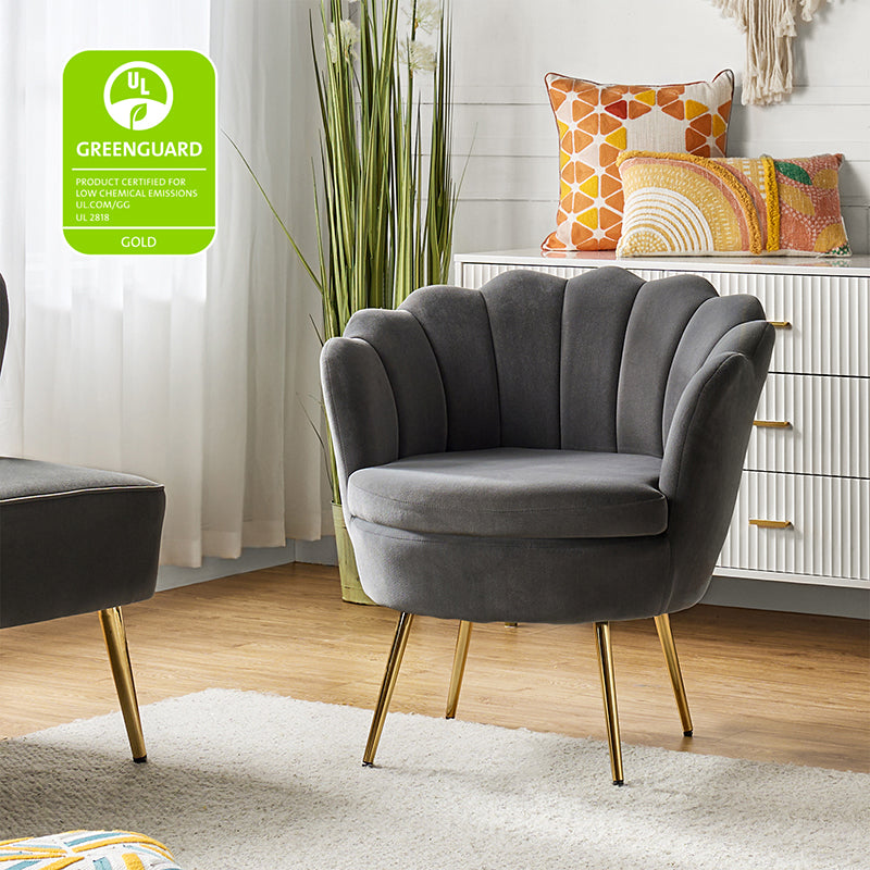 Evelia Velvet Scalloped Barrel Chair - Luxurious Velvet Accent Chair with Curved Back for Living Room, Bedroom & Office - Perfect for Reading Nook, Lounge Area or Home Decor