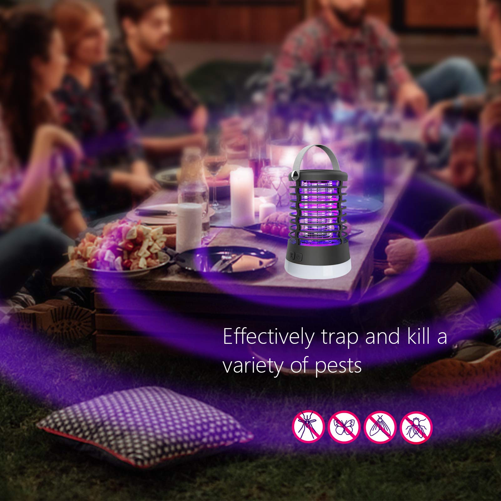 Rechargeable Bug Zapper Lamp - Waterproof Mosquito Killer for Outdoor, Camping & Patio Use
