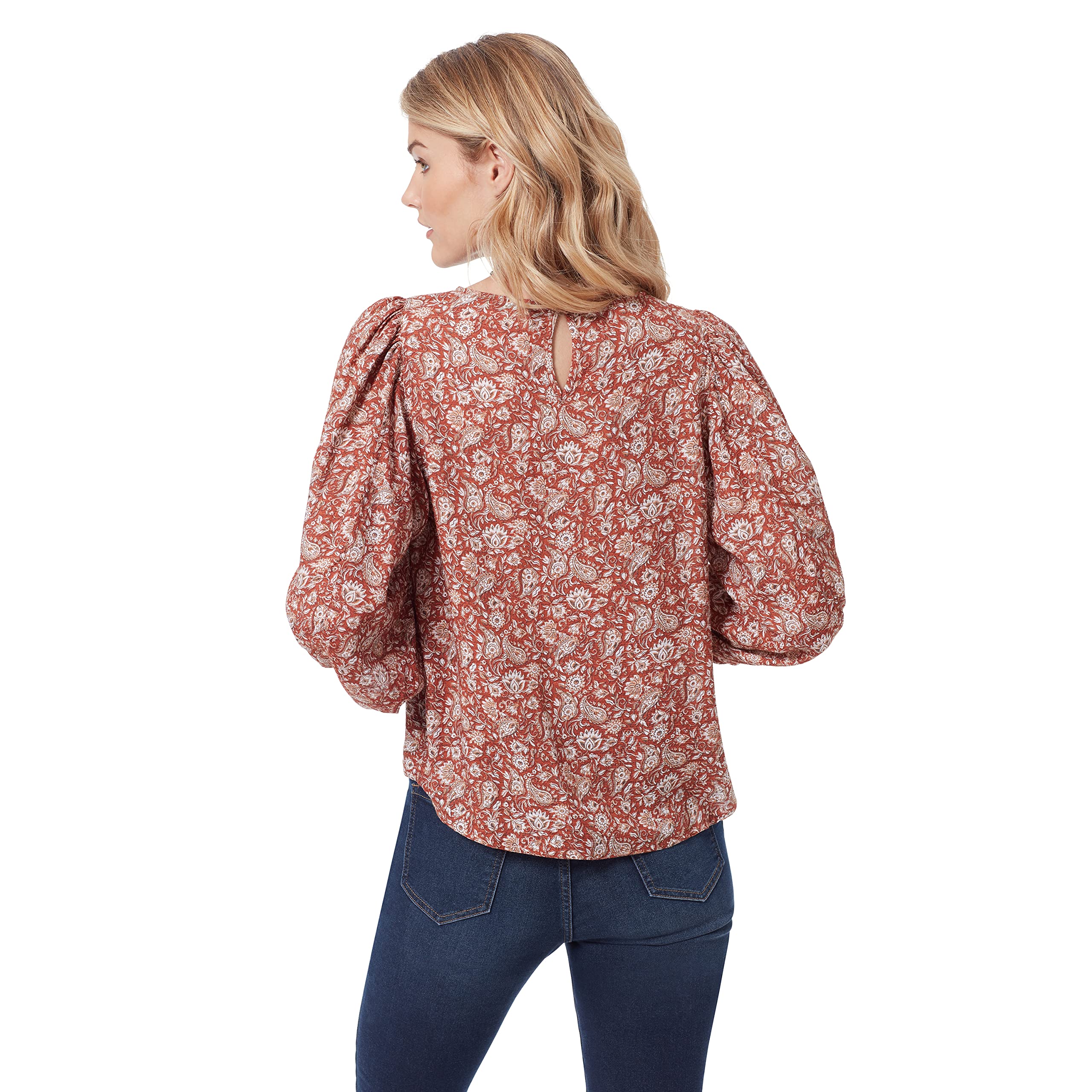 Sam Edelman Women's Clementine Puff Sleeve Blouse - Canyon Blossom & Ginger Bread Print, Medium US Size | Casual Chic Top for Work, Date Night & Spring Outfits