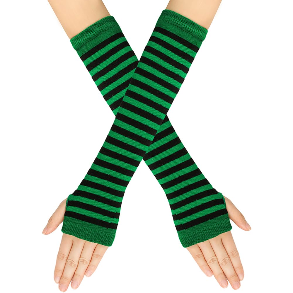 Benefeet Women's Striped Thigh High Socks & Arm Warmers Set with Fingerless Gloves - Over Knee High Stockings for Halloween, Cosplay, Winter Fashion & Outfit Accessories