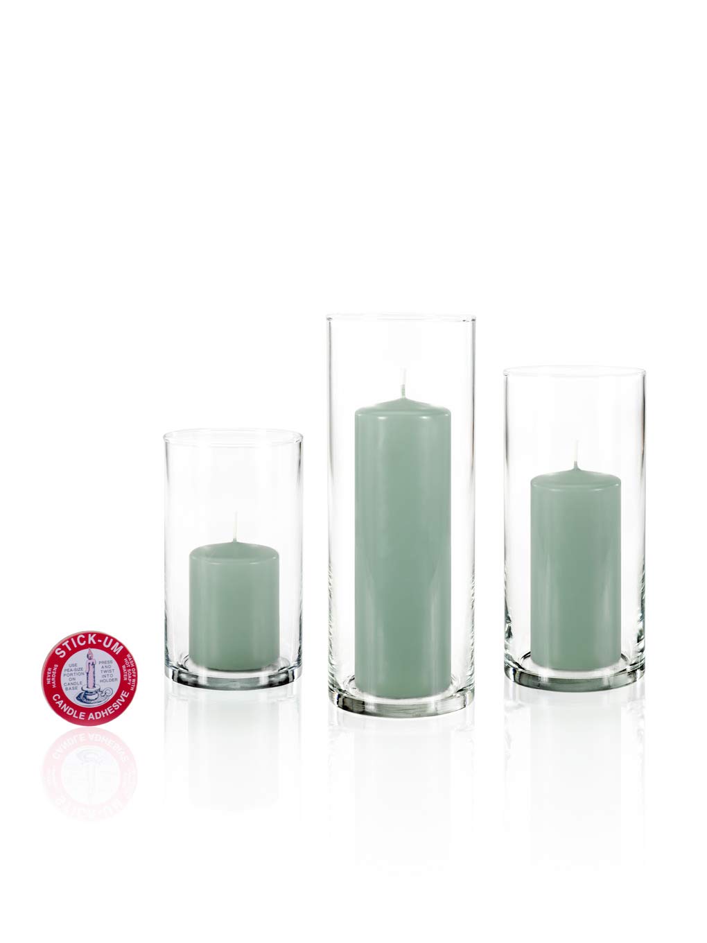 Yummi Set of 36 Slim Pillar Candles & Cylinder Vases in Sage Green - Perfect for Weddings, Home Decor, and Romantic Ambiance