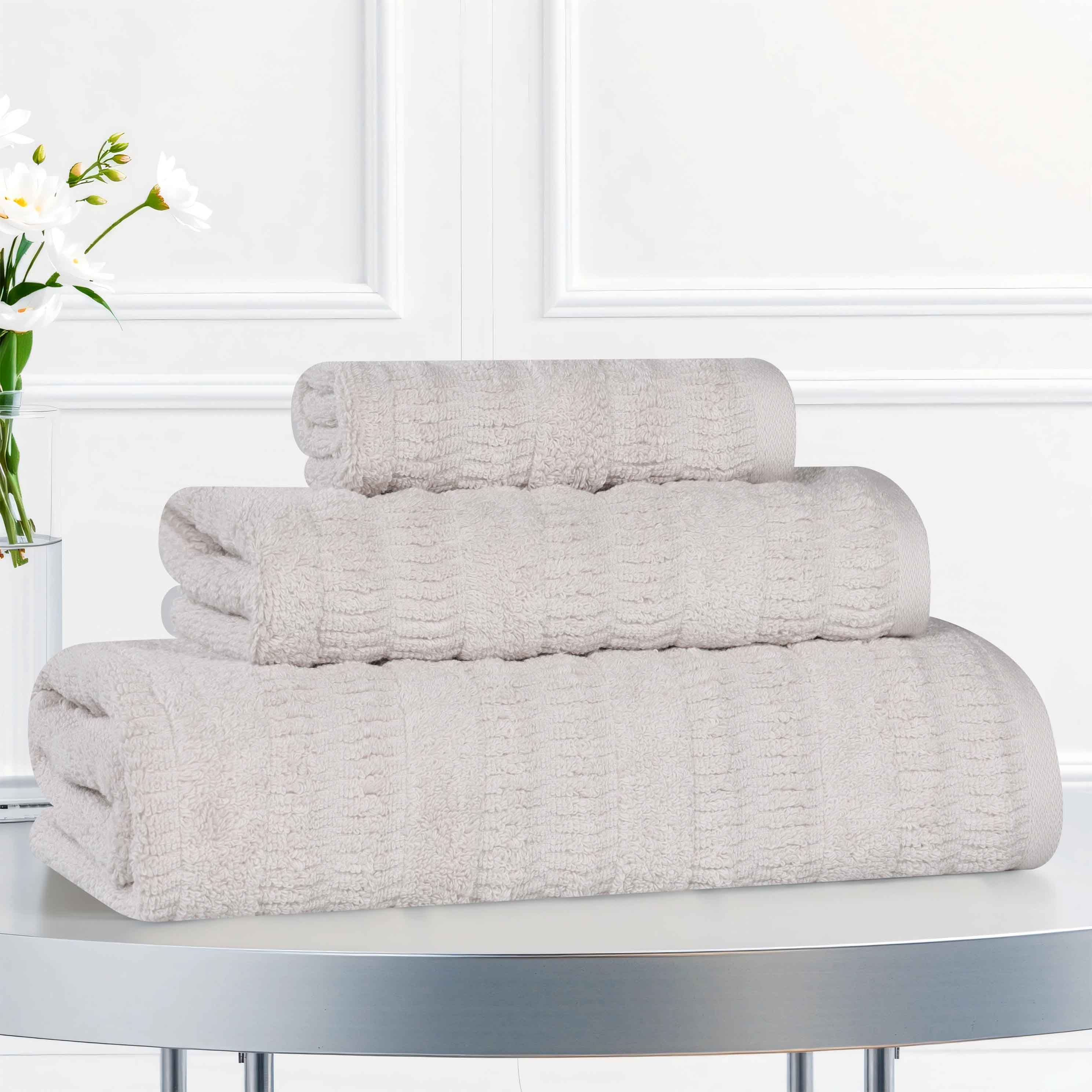 Premium 3-Piece Cotton Ribbed Towel Set - Soft, Absorbent & Quick-Drying Bath Towels for Spa, Gym & Luxury Home Use