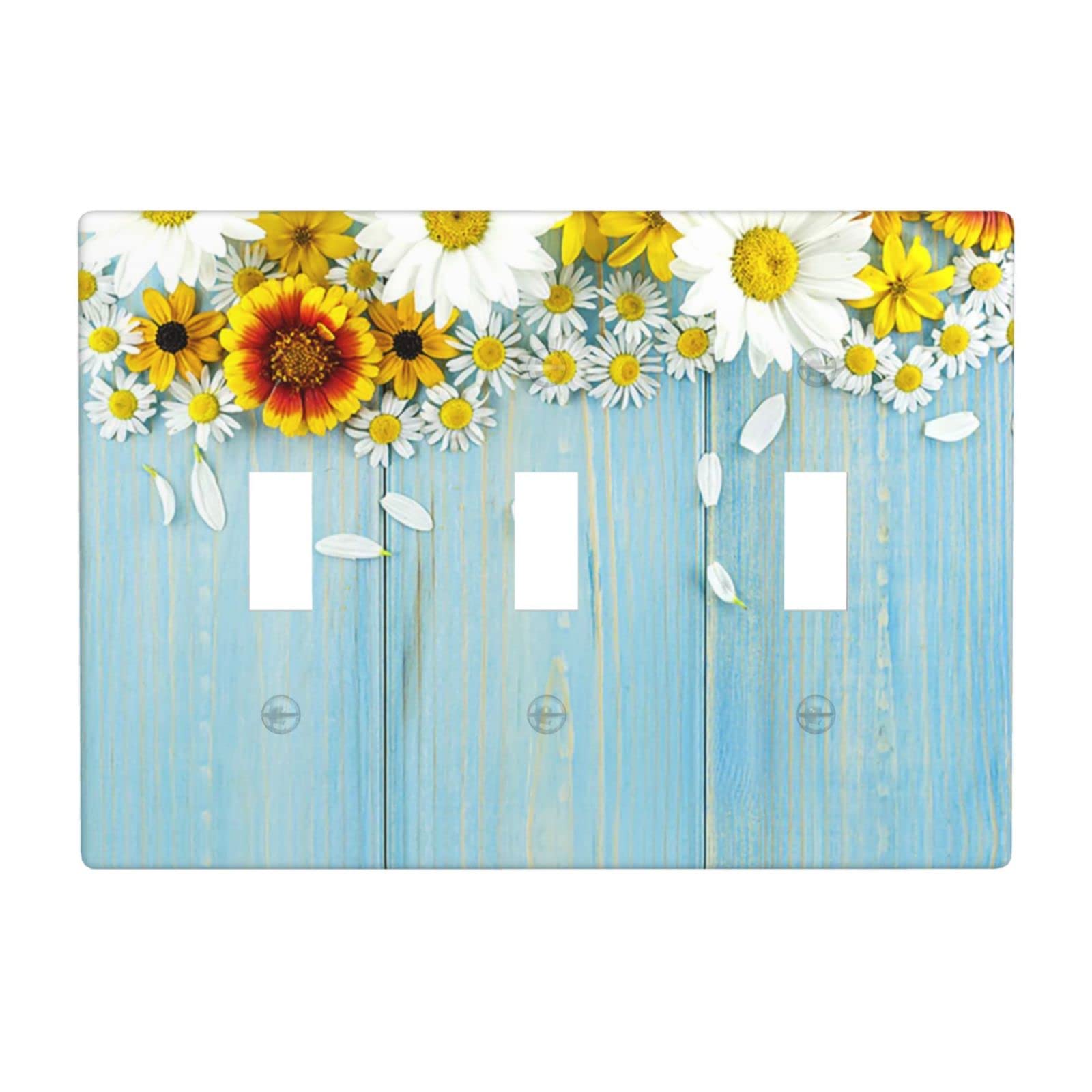 QIUWIOV Blue Wood Floral 3-Gang Toggle Light Switch Cover - Decorative Plastic Wall Plate for Triple Toggle Switch (Model 10872) - Perfect for Bedroom, Living Room & Home Decor